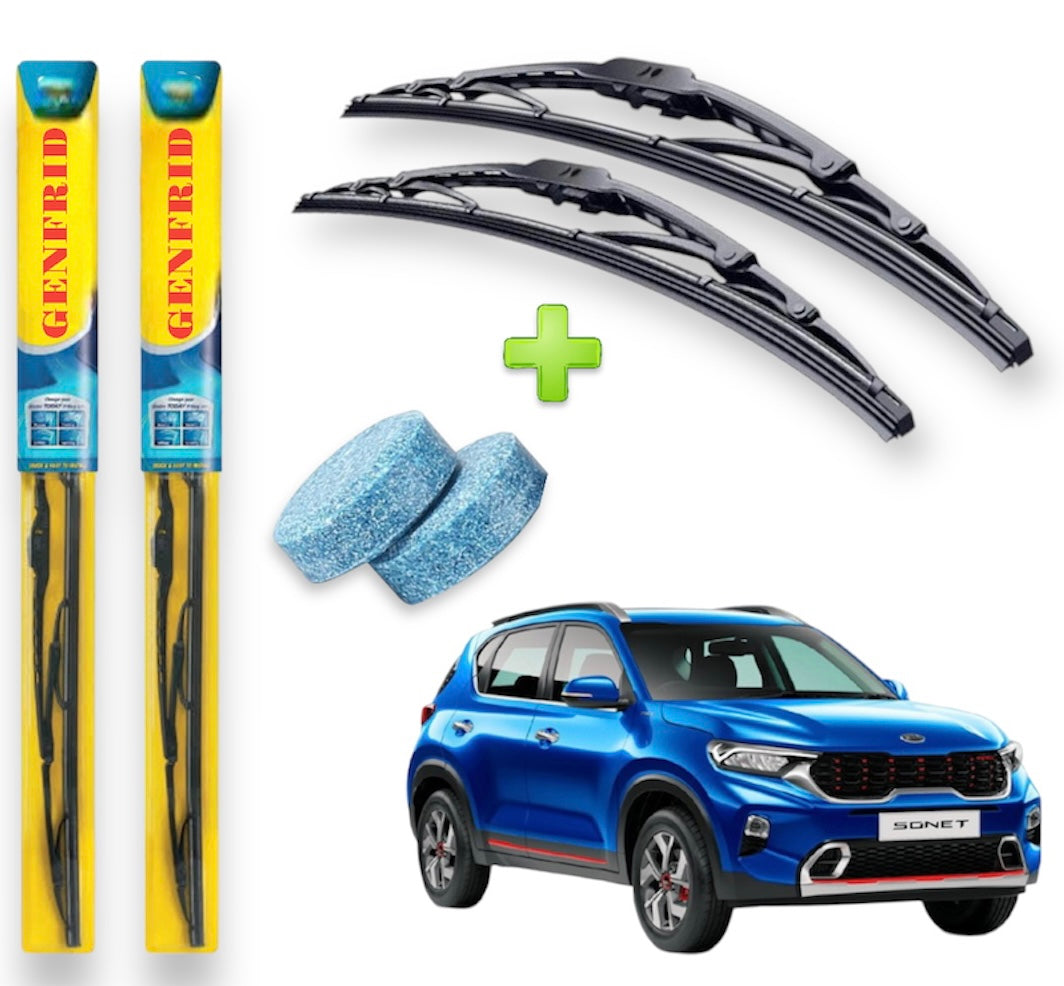 Genfrid Metal Frame Car Wiper For Kia Sonet (Right-24, Left–16) (Pack Of 2)(Free Washer Tablet)