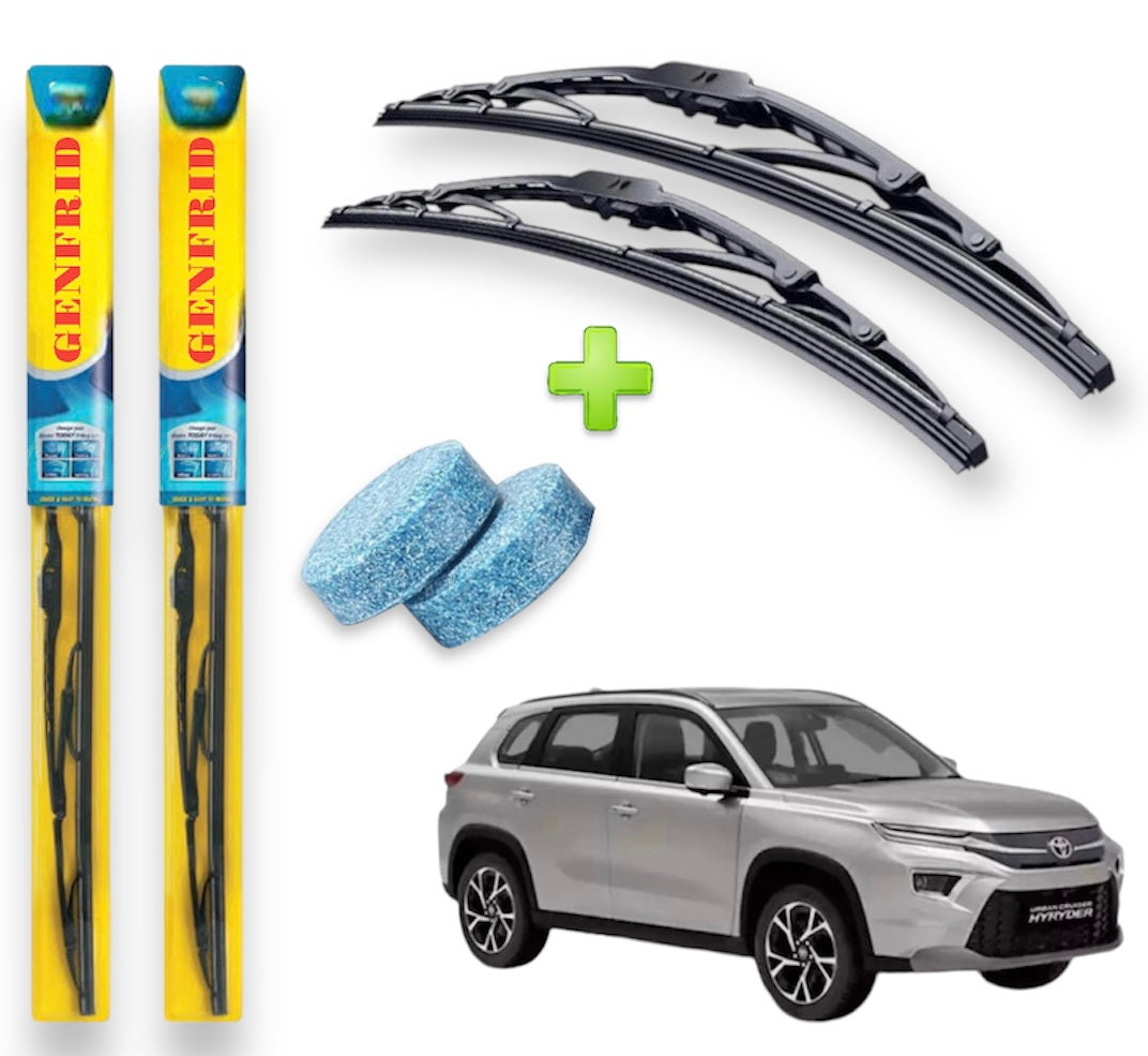 Genfrid Metal Frame Car Wiper For Toyota Hyryder (Right-24, Left–16) (Pack Of 2)(Free Washer Tablet)