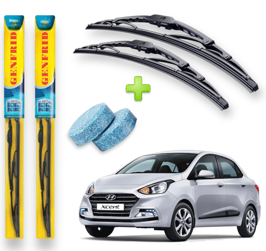 Genfrid Metal Frame Car Wiper For Hyundai Xcent (Right-22, Left–16) (Pack Of 2)(Free Washer Tablet)