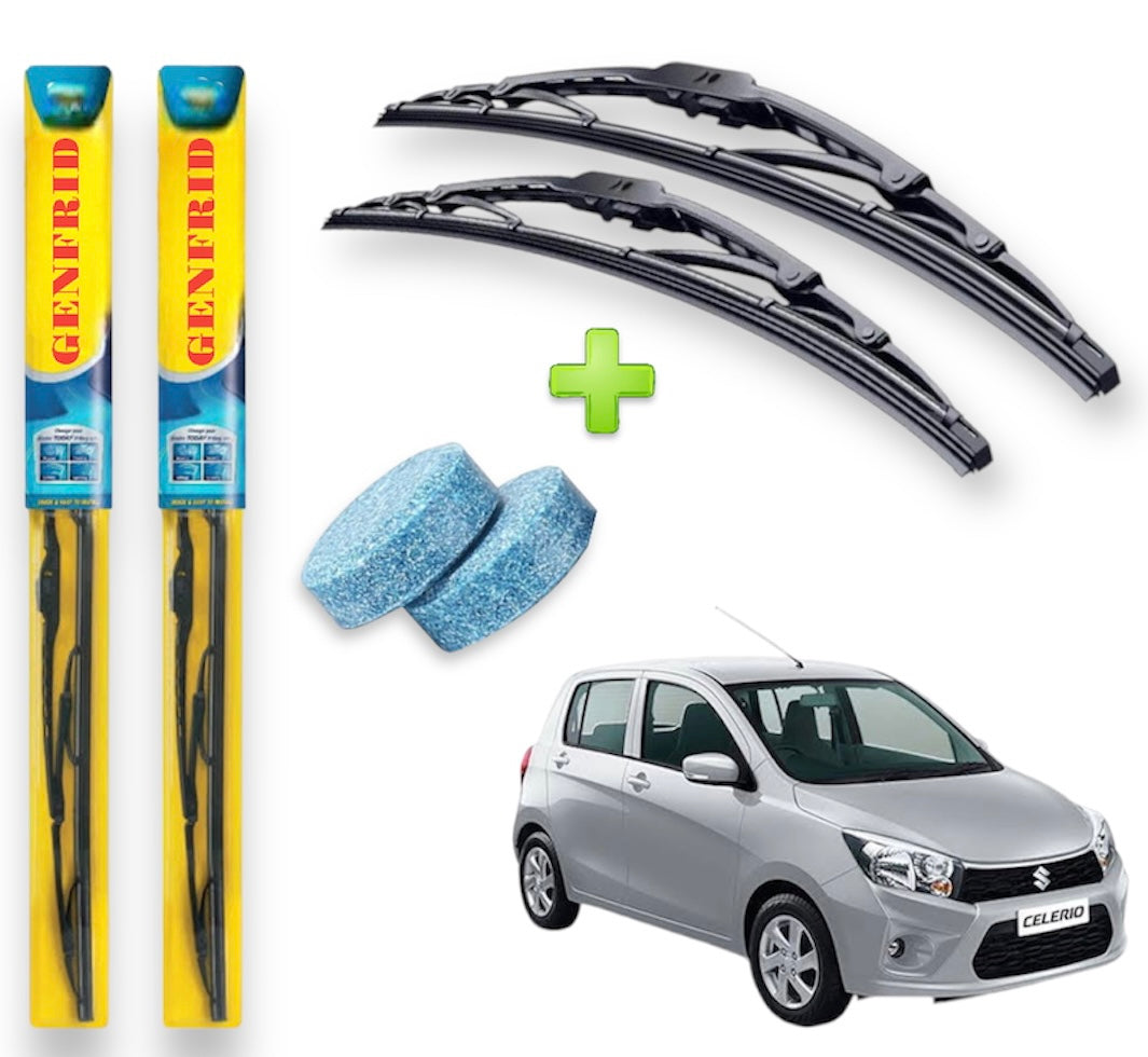 Genfrid Metal Frame Car Wiper For Maruti Celerio (Right-21, Left–14) (Pack Of 2)(Free Washer Tablet)