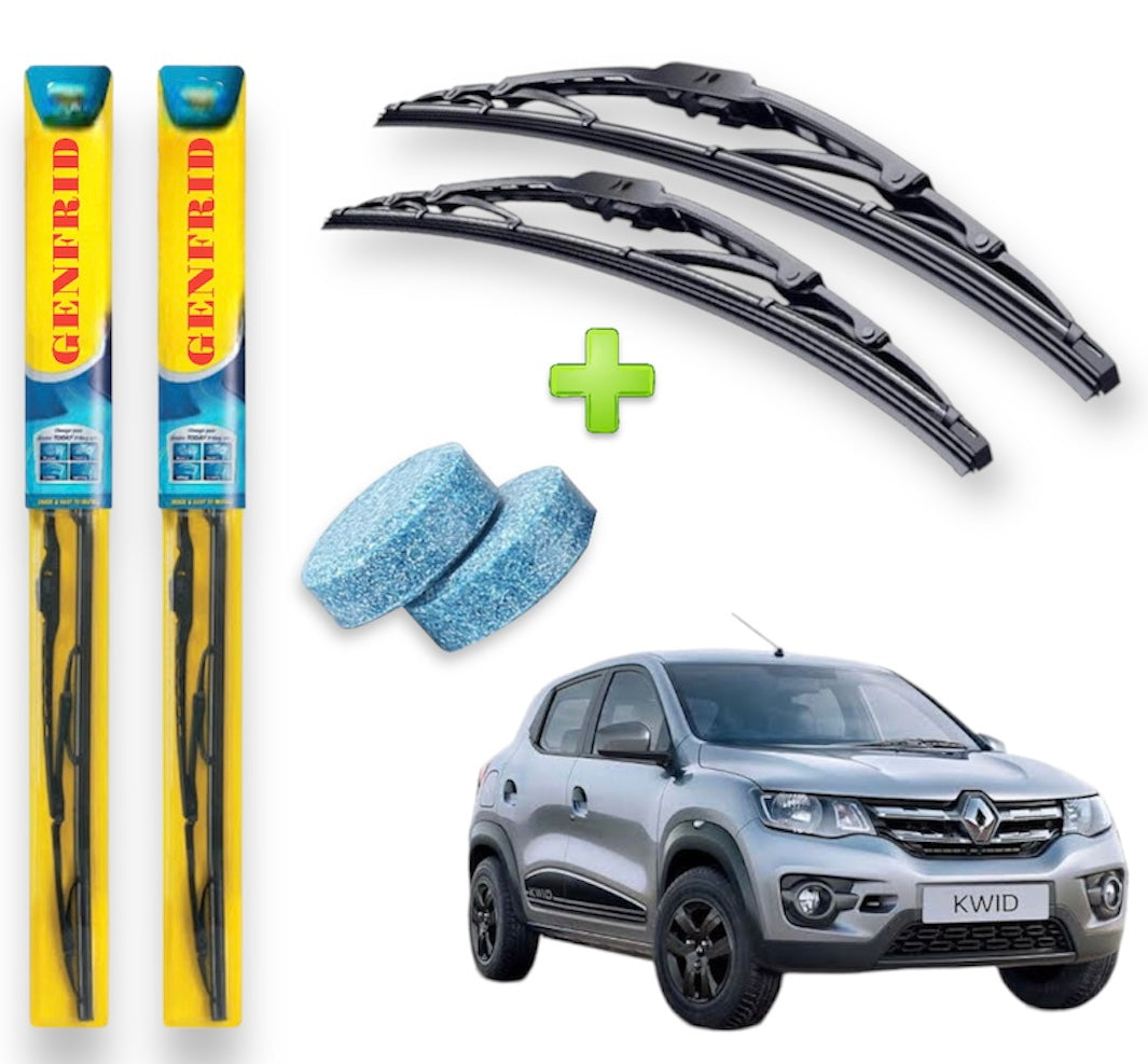 Genfrid Metal Frame Car Wiper For Renault Kwid (Right-21, Left–19) (Pack Of 2)(Free Washer Tablet)