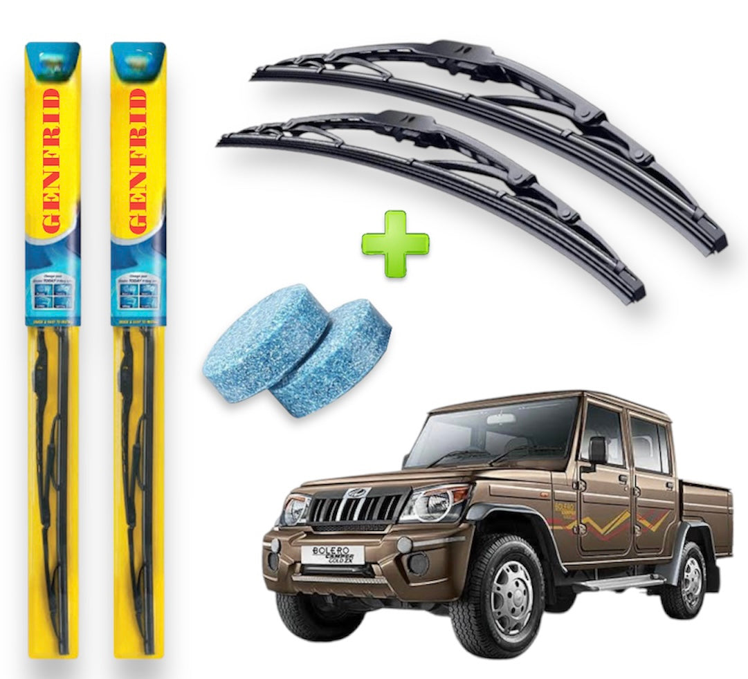 Genfrid Metal Frame Car Wiper For Mahindra Bolero Camper (Right-16, Left–16) (Pack Of 2)(Free Washer Tablet)