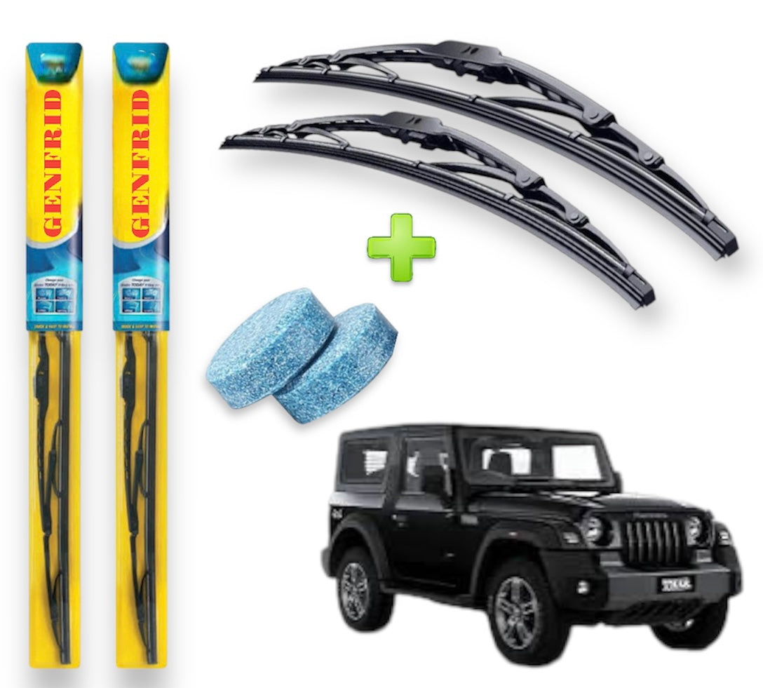 Genfrid Metal Frame Car Wiper For Mahindra Thar 2020 (Right-14, Left–14) (Pack Of 2)(Free Washer Tablet)