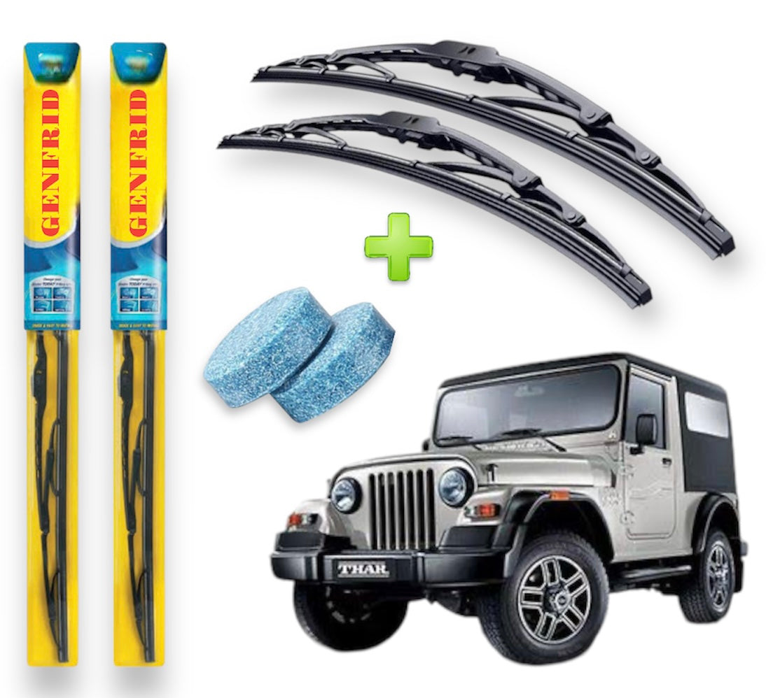 Genfrid Metal Frame Car Wiper For Mahindra Thar 2015 (Right-14, Left–14) (Pack Of 2)(Free Washer Tablet)