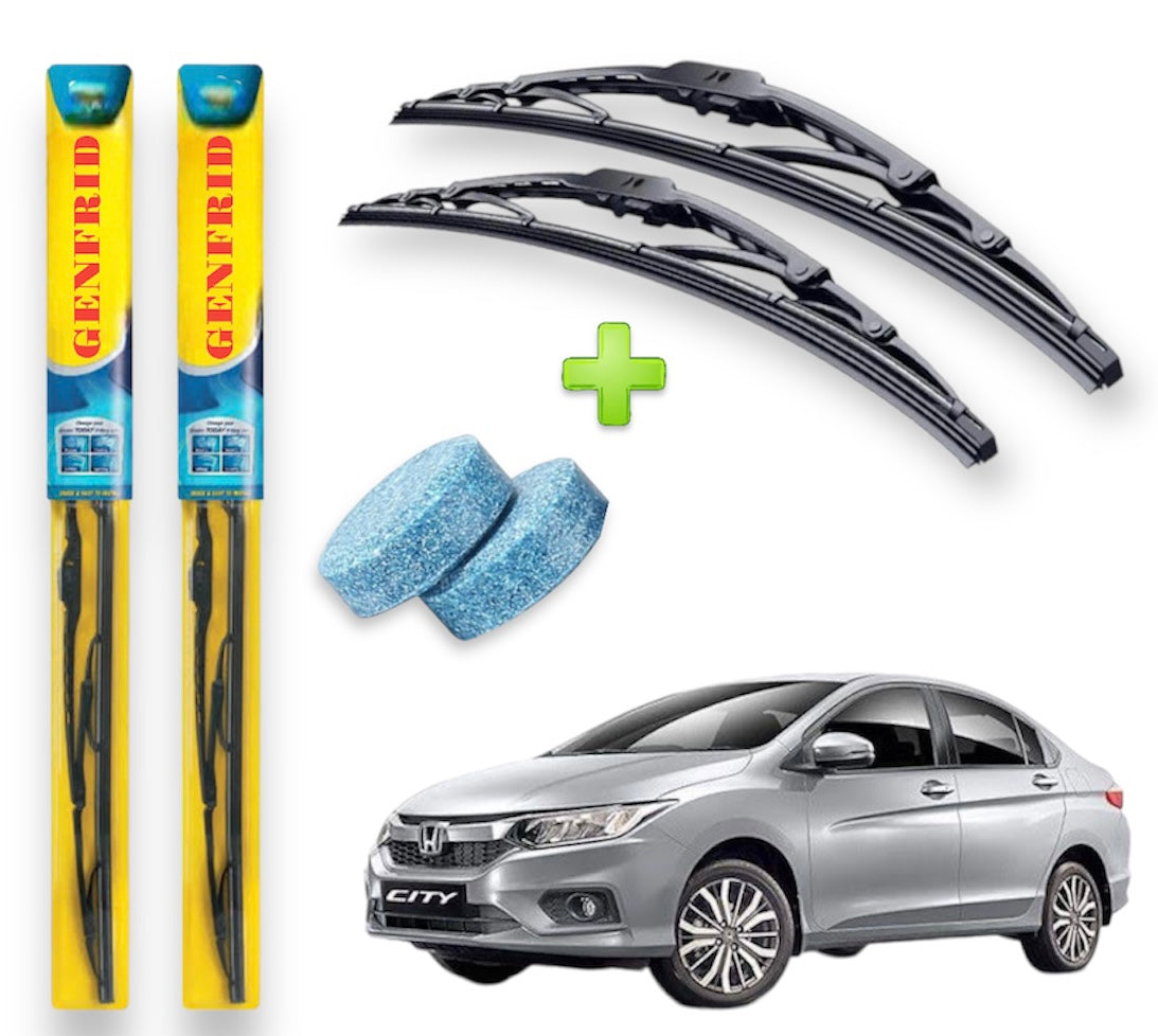 Genfrid Metal Frame Car Wiper For Honda cIty (Right-24, Left–14) (Pack Of 2)(Free Washer Tablet)