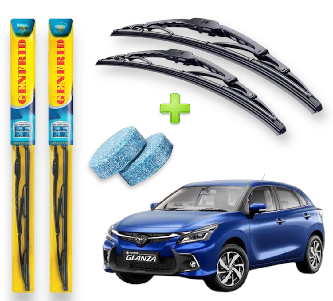 Genfrid Metal Frame Car Wiper For Toyota Glanza (Right-20, Left–18) (Pack Of 2)(Free Washer Tablet)