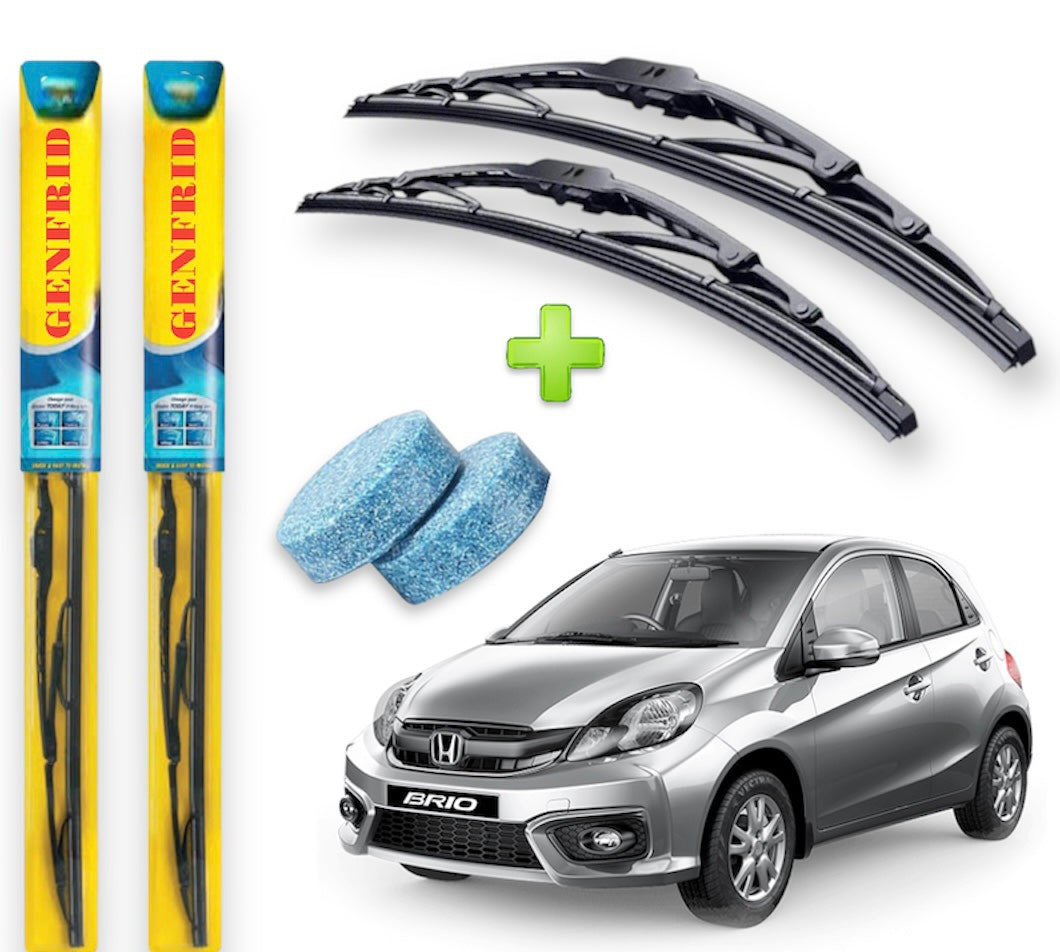 Genfrid Metal Frame Car Wiper For Honda Brio (Right-22, Left–16) (Pack Of 2)(Free Washer Tablet)