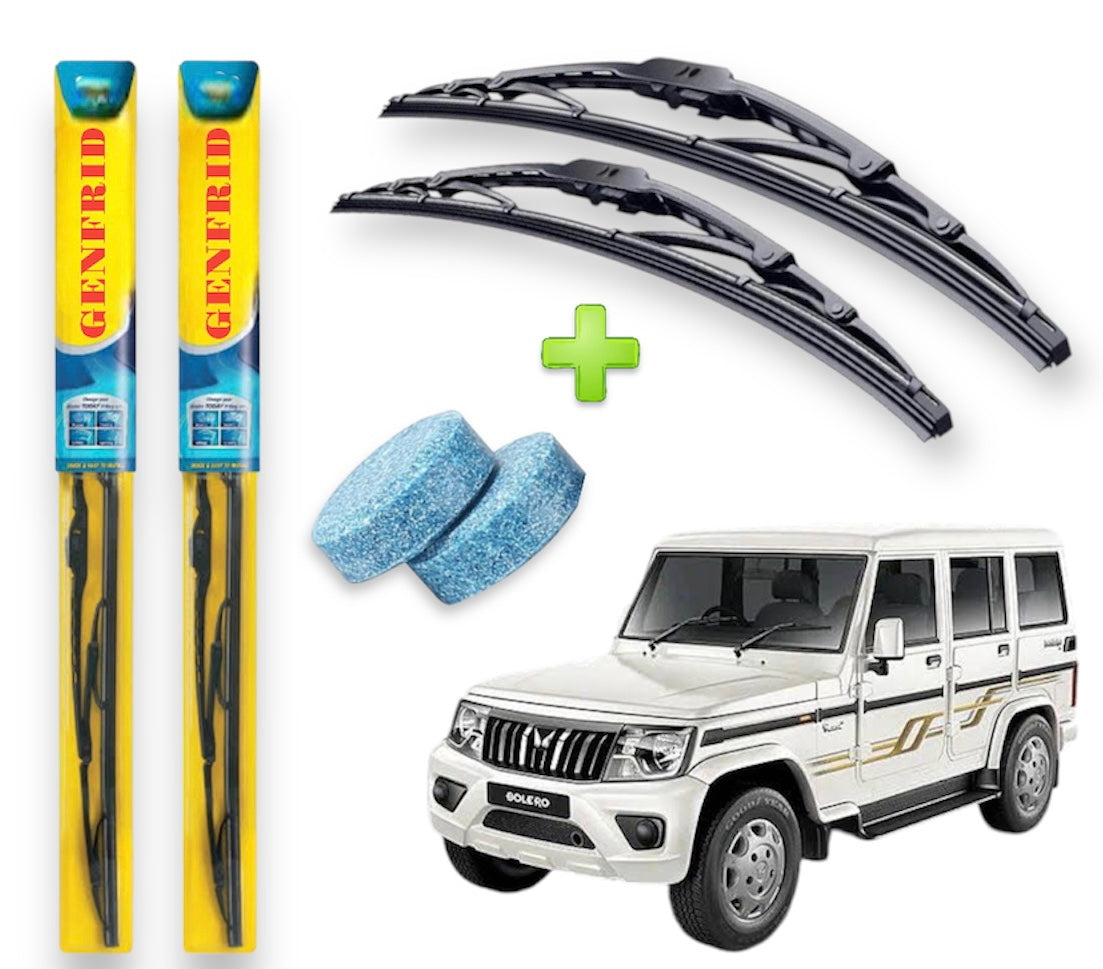 Genfrid Metal Frame Car Wiper For Mahindra Bolero (Right-16, Left–16) (Pack Of 2)(Free Washer Tablet)