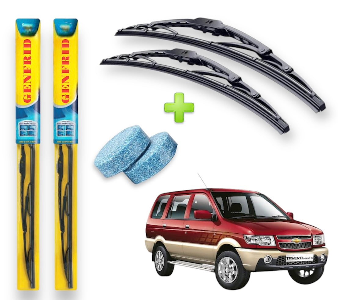 Genfrid Metal Frame Car Wiper For Chevrolet Tavera (Right-22, Left–16) (Pack Of 2)(Free Washer Tablet)