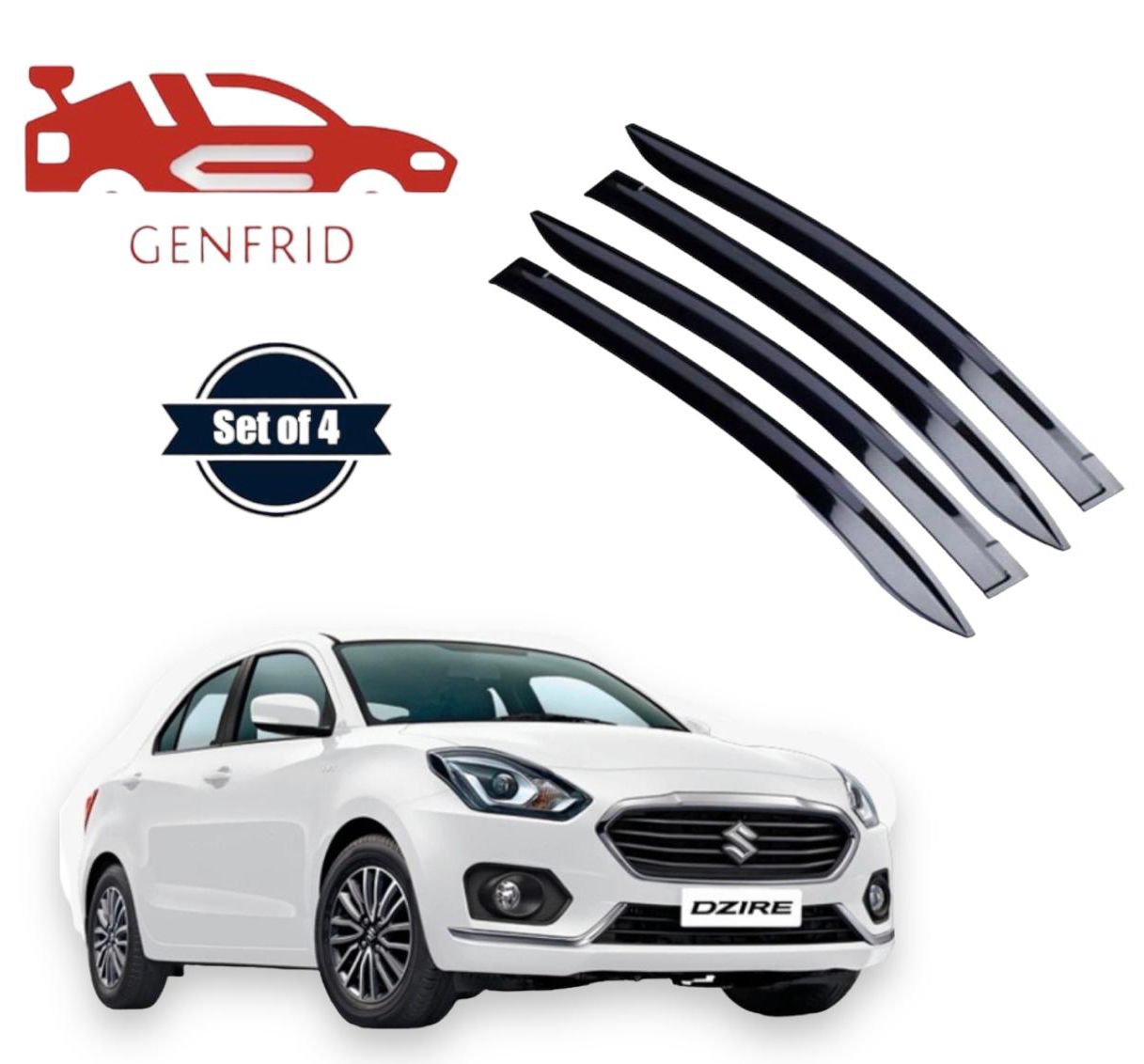 Genfrid Unbreakable Car Door Window Visor For Maruti Swift Dzire