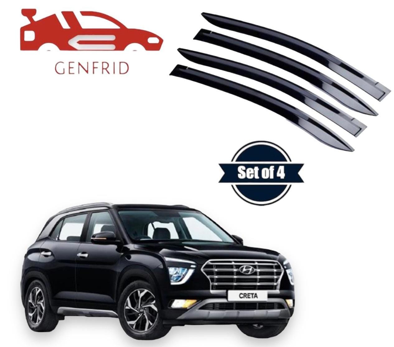 Genfrid Unbreakable Car Door Window Visor For Hyundai Creta 2020-23