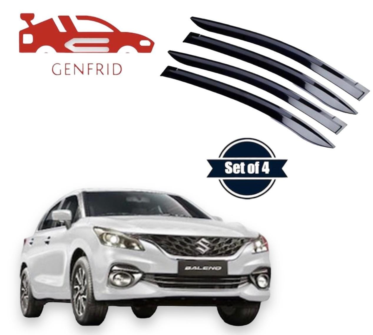 Genfrid Unbreakable Car Door Window Visor For Maruti Baleno 2022-24
