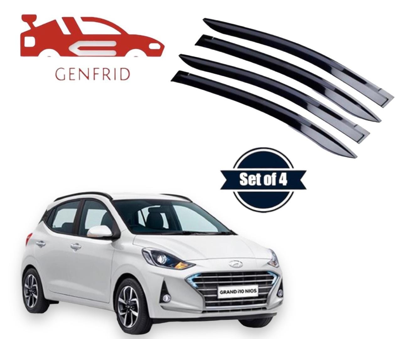 Genfrid Unbreakable Car Door Window Visor For Hyundai I10 Grand Nios