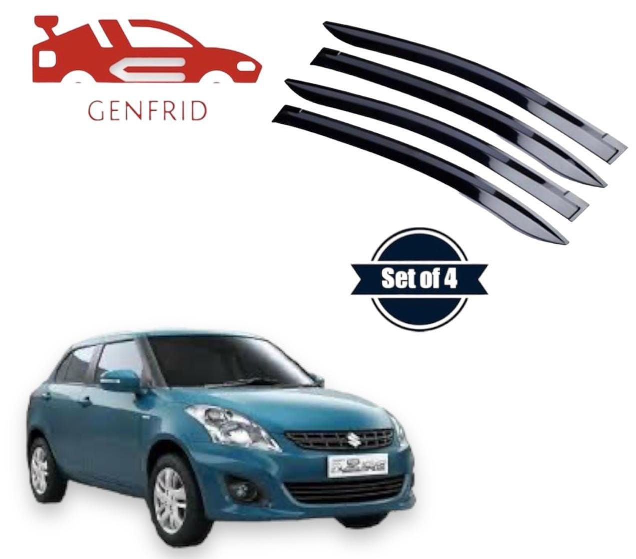 Genfrid Unbreakable Car Door Window Visor For Maruti Swift Dzire 2005-11