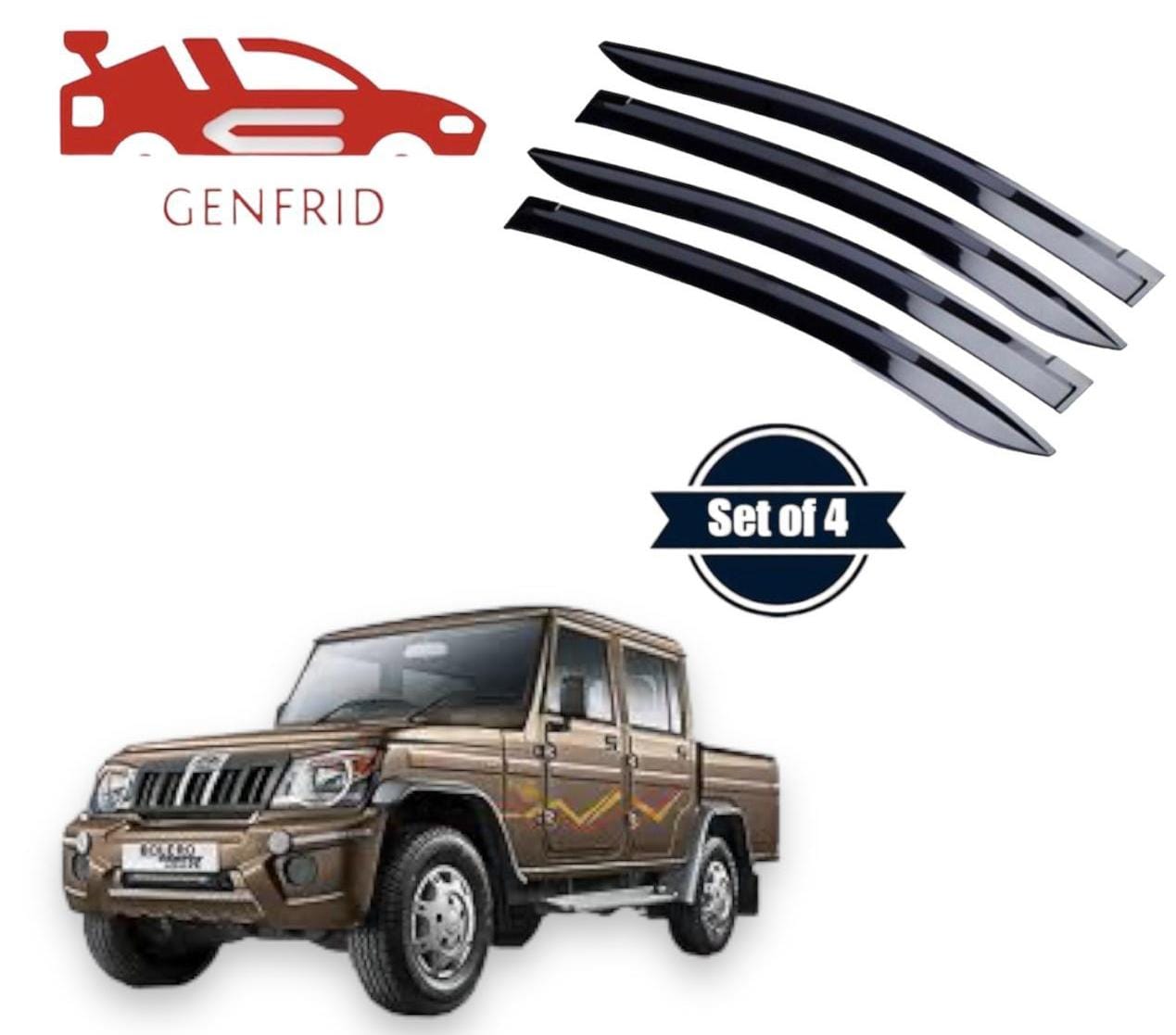 Genfrid Unbreakable Car Door Window Visor For Bolero Camper 4 pcs Set