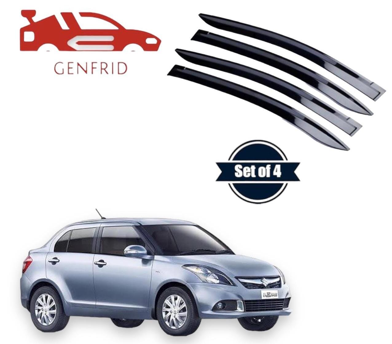 Genfrid Unbreakable Car Door Window Visor For Maruti Swift Dzire 2012-16