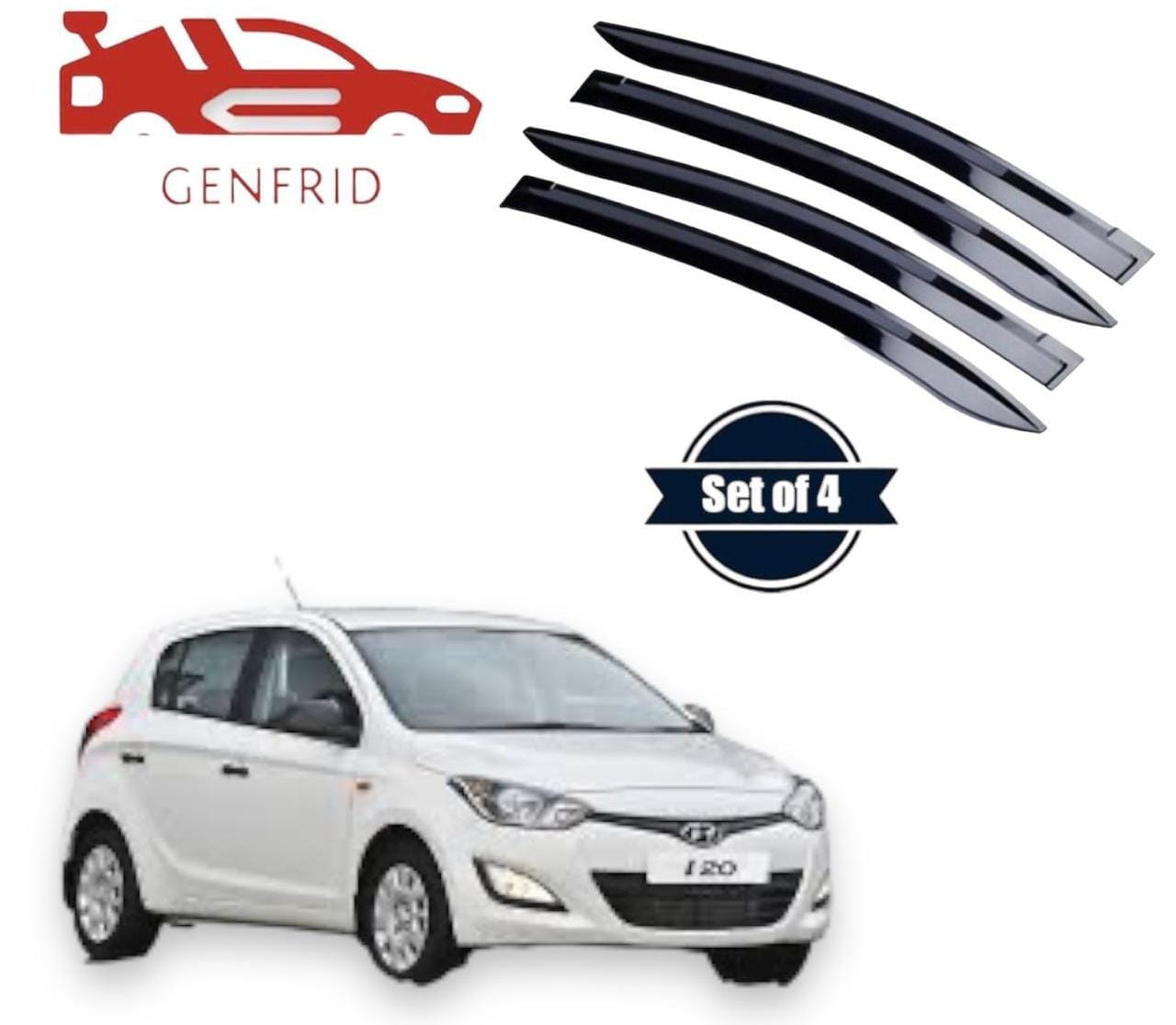 Genfrid Unbreakable Car Door Window Visor For Hyundai I20 2012-14