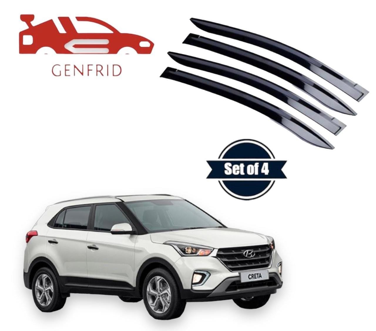 Genfrid Unbreakable Car Door Window Visor For Hyundai Creta 2015-19