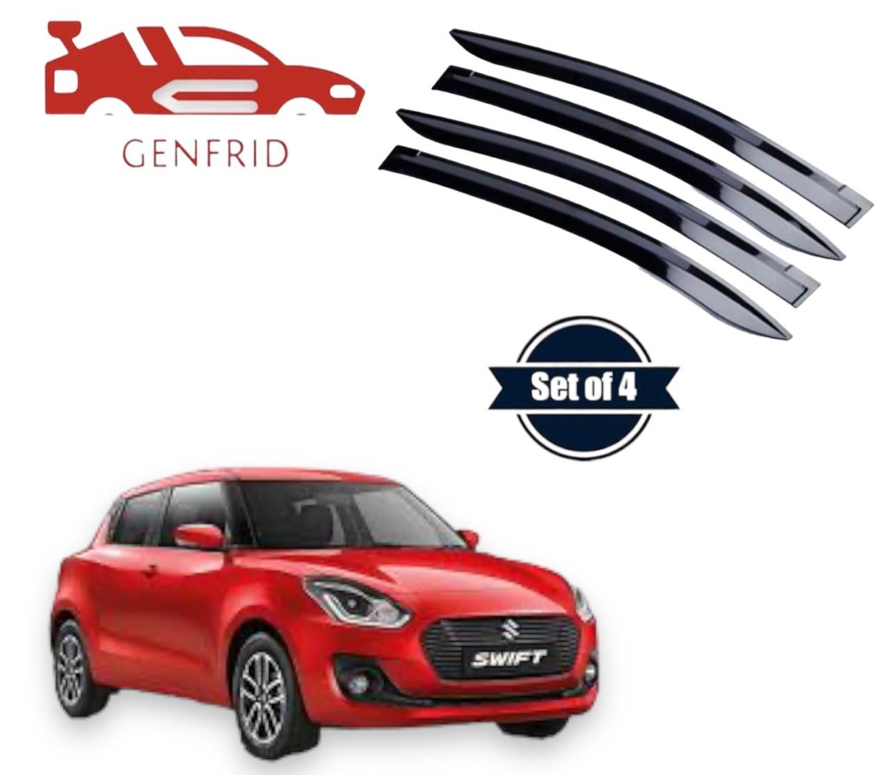 Genfrid Unbreakable Car Door Window Visor For Maruti Swift 2018-23