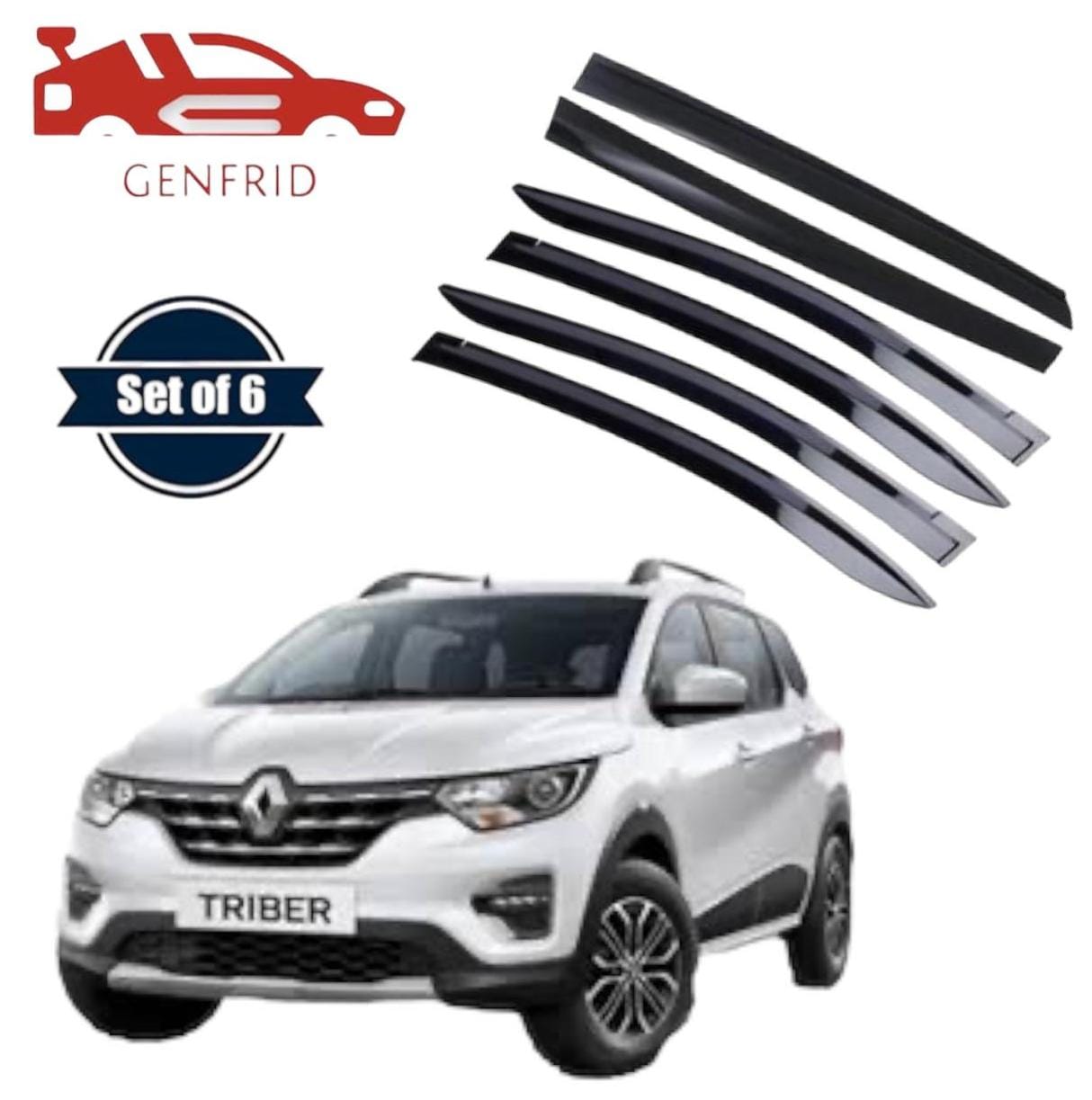 Genfrid Unbreakable Car Door Window Visor For Renault Triber 6Pcs Set