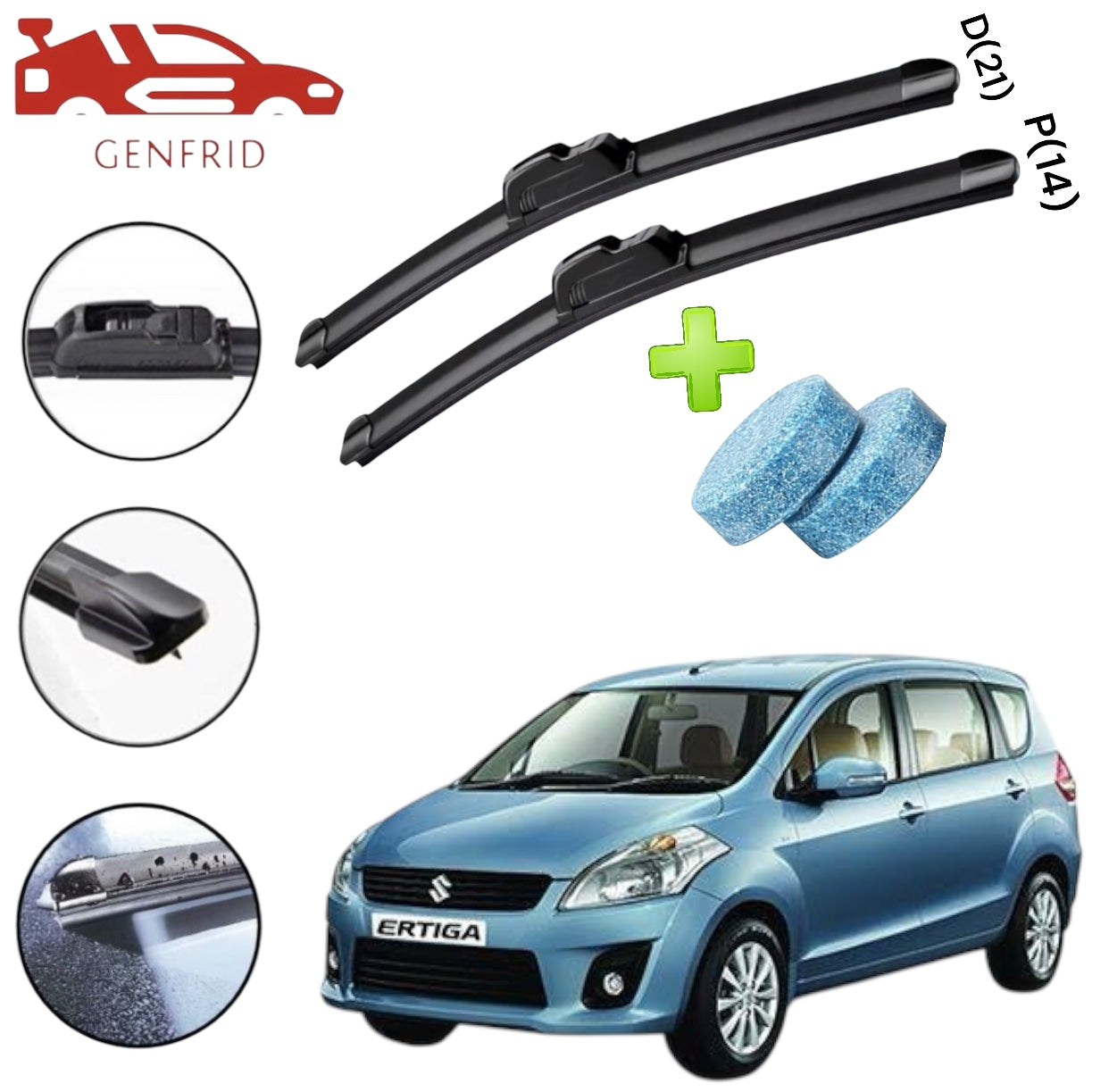 Genfrid Flat Rubber Frameless Car Wiper For Maruti Ertiga (Right-21, Left–14)(Pack Of 2)(Free Washer Tablet)