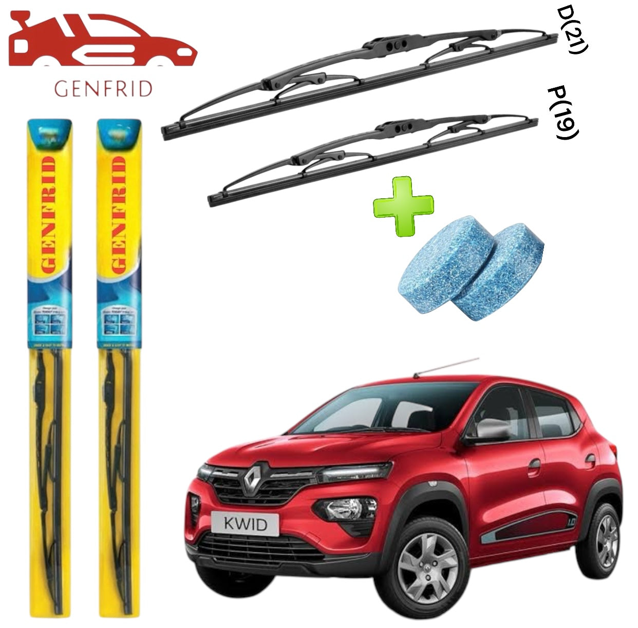 Genfrid Metal Frame Car Wiper For Renault Kwid (Right-21, Left–19) (Pack Of 2)(Free Washer Tablet)