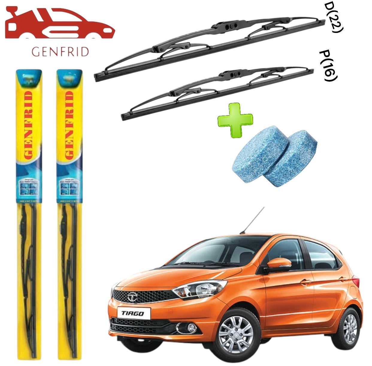 Genfrid Metal Frame Car Wiper For Tata Tiago (Right-22, Left–16) (Pack Of 2)(Free Washer Tablet)