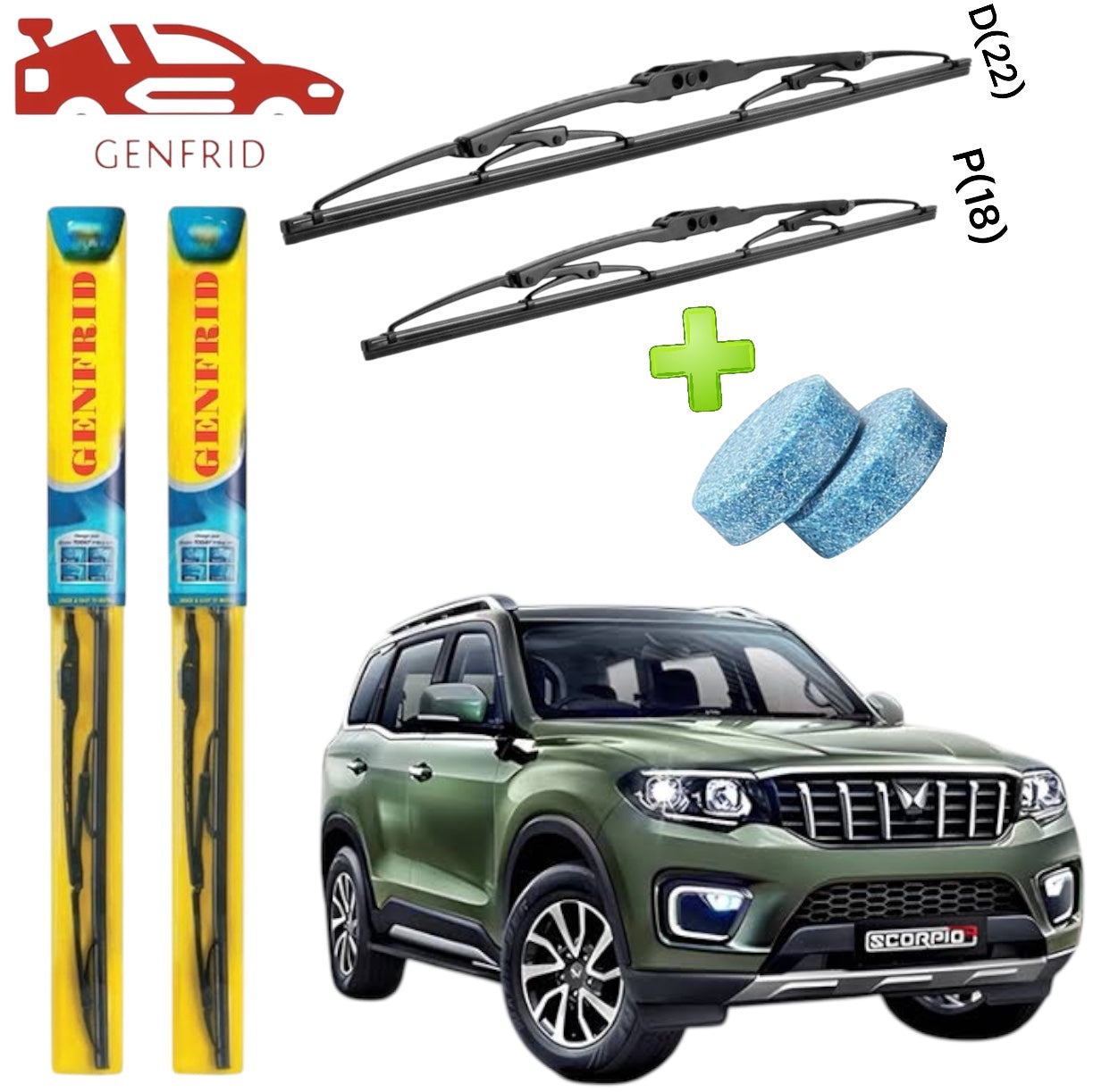 Genfrid Metal Frame Car Wiper For Mahindra Scorpion (Right-22, Left–18) (Pack Of 2)(Free Washer Tablet)