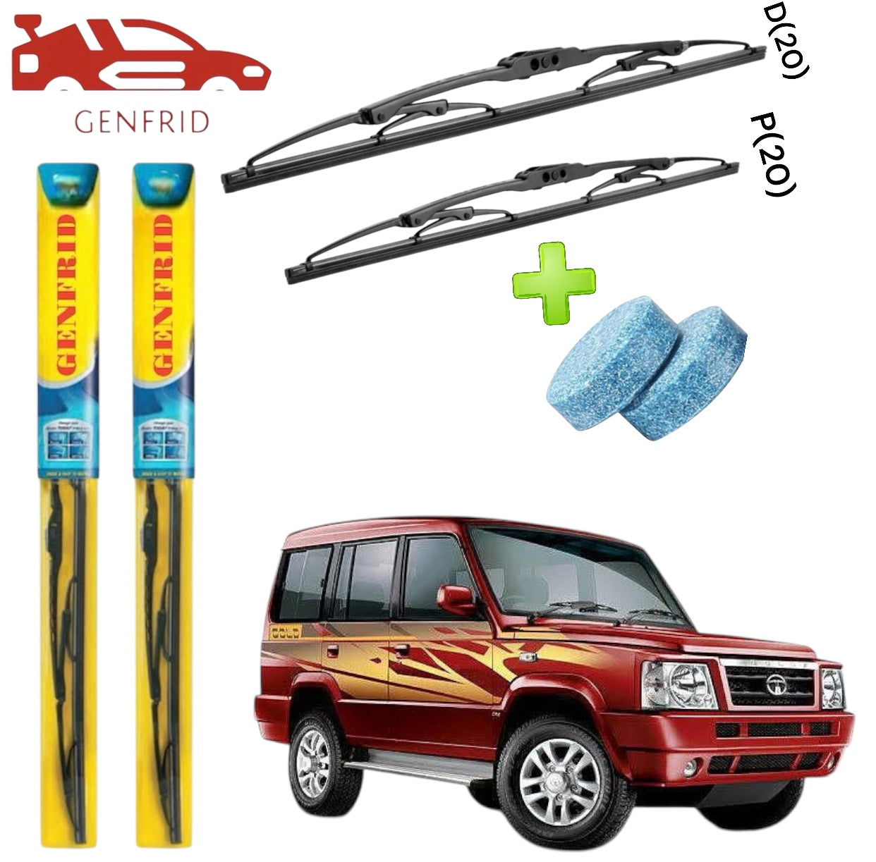 Genfrid Metal Frame Car Wiper For Tata Sumo (Right-20, Left–20) (Pack Of 2)(Free Washer Tablet)