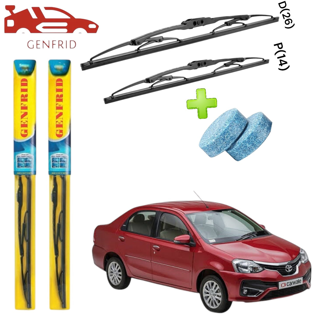 Genfrid Metal Frame Car Wiper For Toyota Corola (Right-26, Left–14) (Pack Of 2)(Free Washer Tablet)