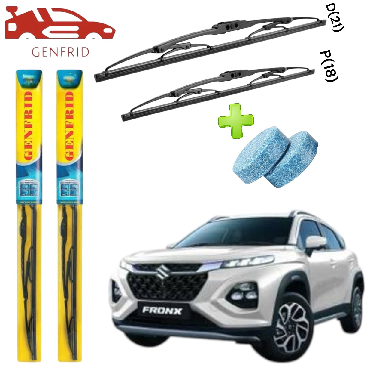 Genfrid Metal Frame Car Wiper For Maruti Fronx (Right-21, Left–18) (Pack Of 2)(Free Washer Tablet)