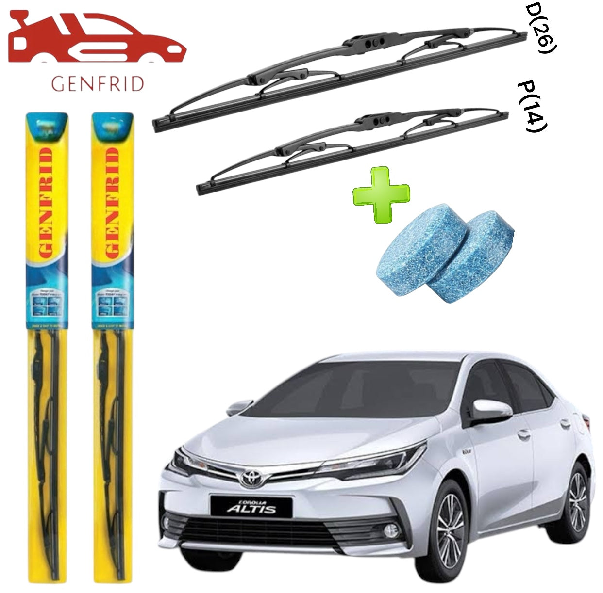 Genfrid Metal Frame Car Wiper For Toyota Corola Altis (Right-26, Left–14) (Pack Of 2)(Free Washer Tablet)