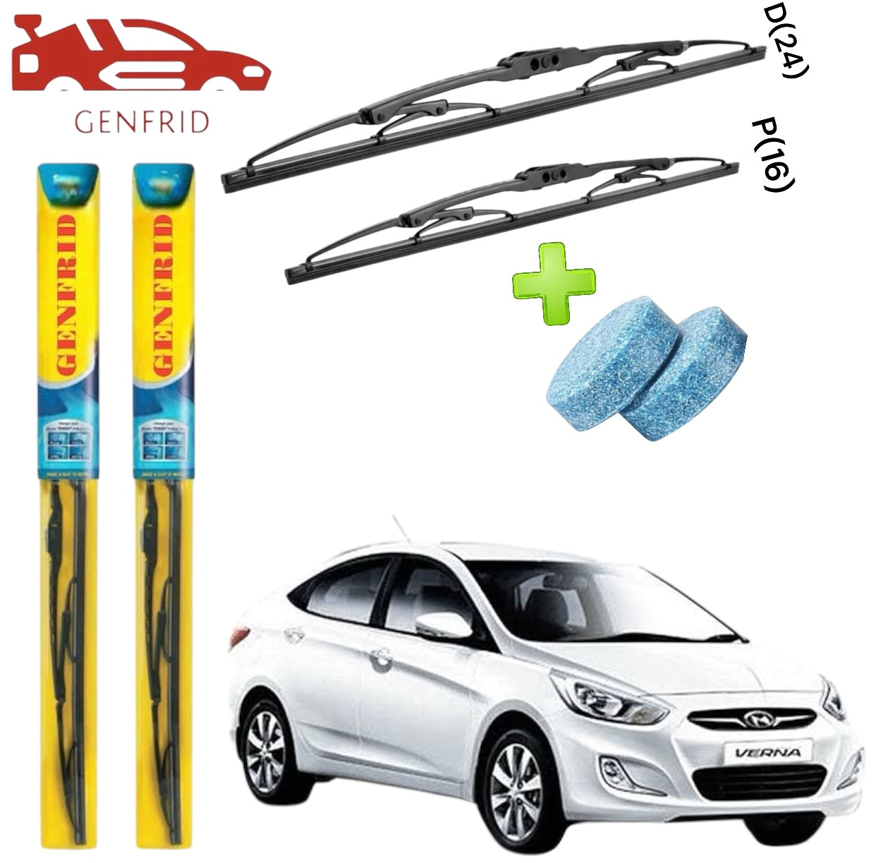 Genfrid Metal Frame Car Wiper For Hyundai Verna (Right-24, Left–16) (Pack Of 2)(Free Washer Tablet)