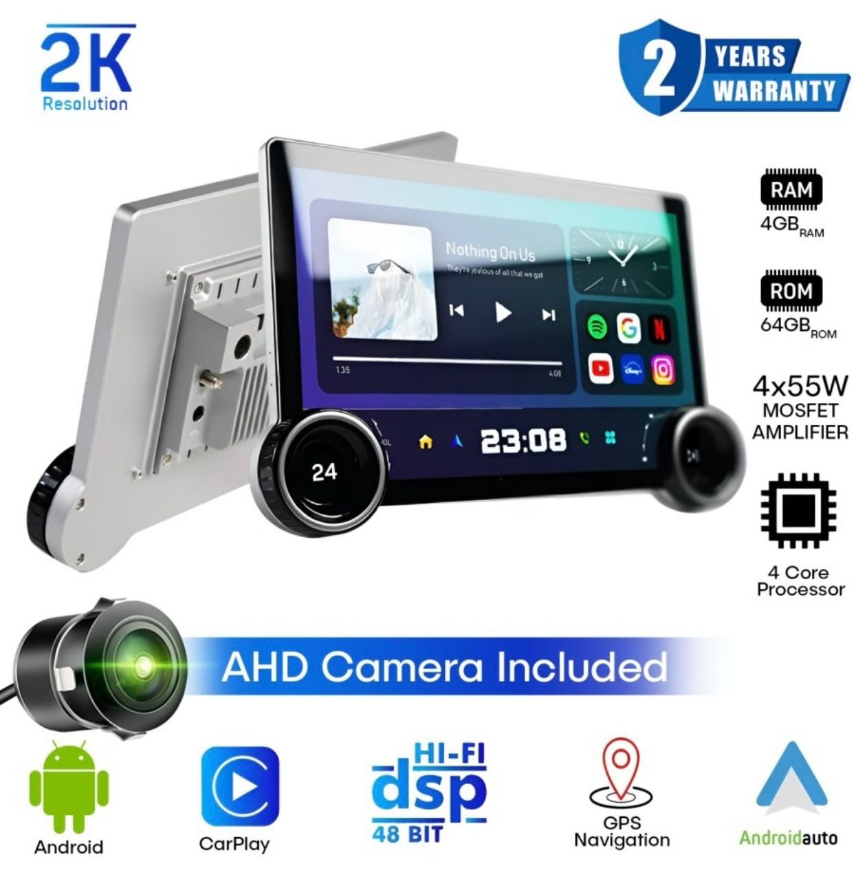 Genfrid 2K Diamond Car Android 10.1 In,4GB+64GB,4th Gen,QLED,4 Core, AHD Camera|WAP-15 Car Stereo (Double Din)