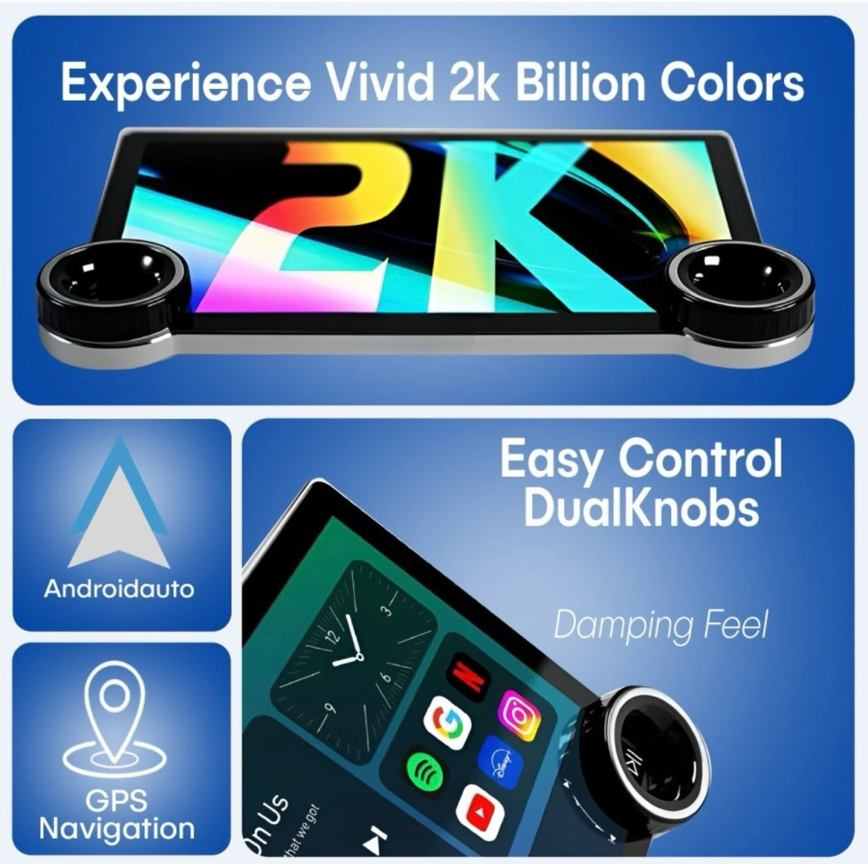 Genfrid "2GB+32GB" 2K Diamond Car Android 10.1 In,4th Gen,QLED,4 Core, AHD Camera|WAP-15 Car Stereo (Double Din)