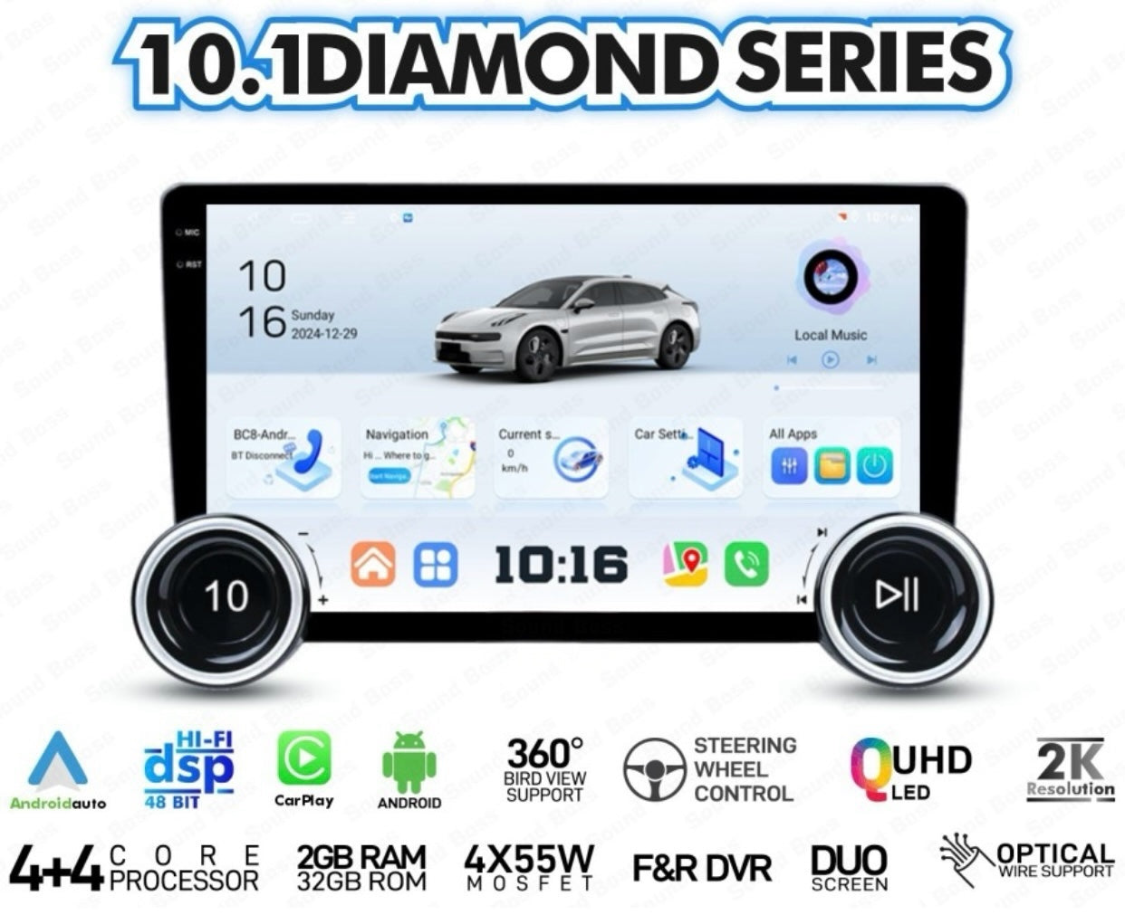 Genfrid "2GB+32GB" 2K Diamond Car Android 10.1 In,4th Gen,QLED,4 Core, AHD Camera|WAP-15 Car Stereo (Double Din)