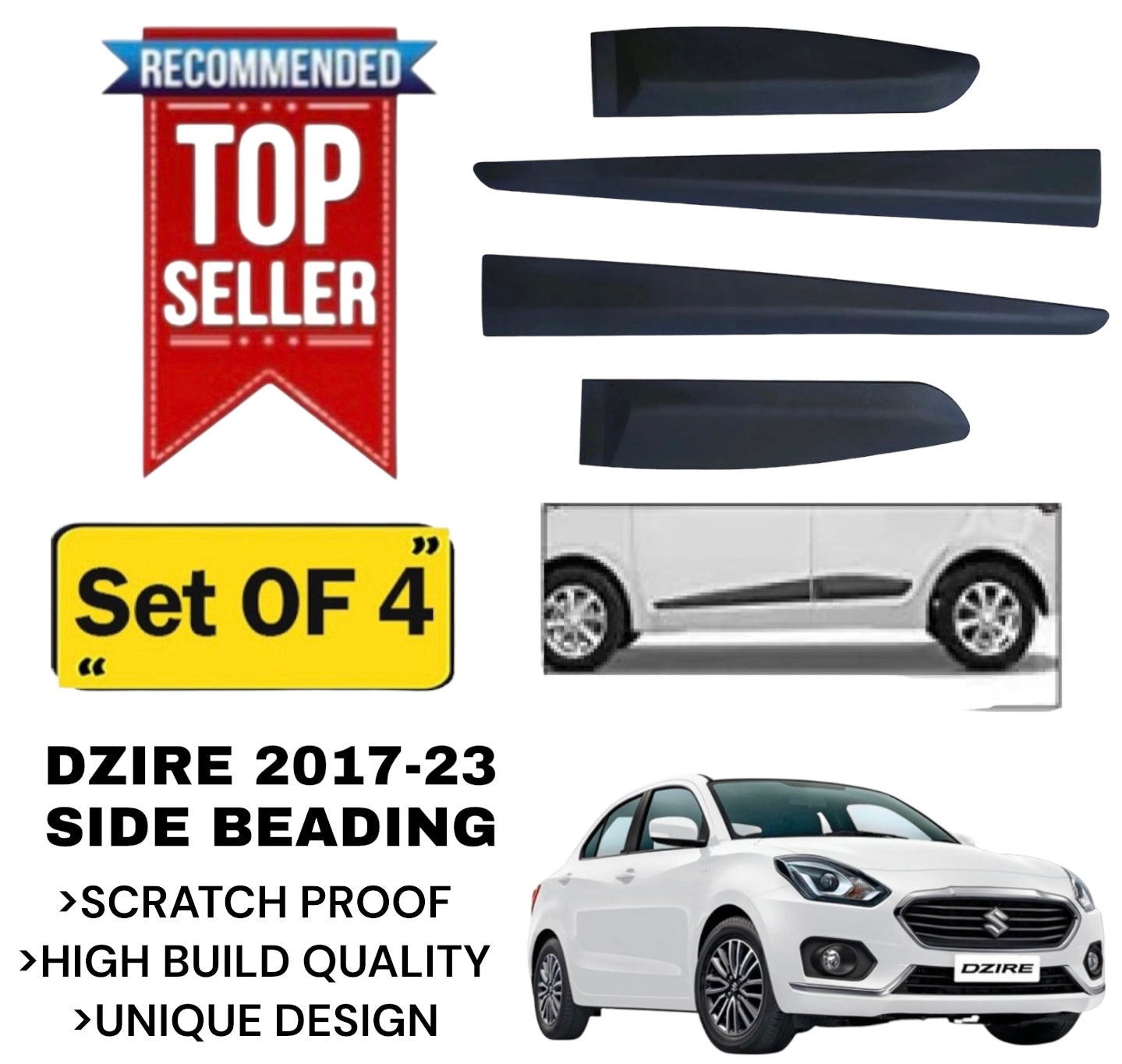Genfrid Premium Quality Car Side Beading/Car Door Guards/Door Beading For Maruti Swift Dzire 2017-23