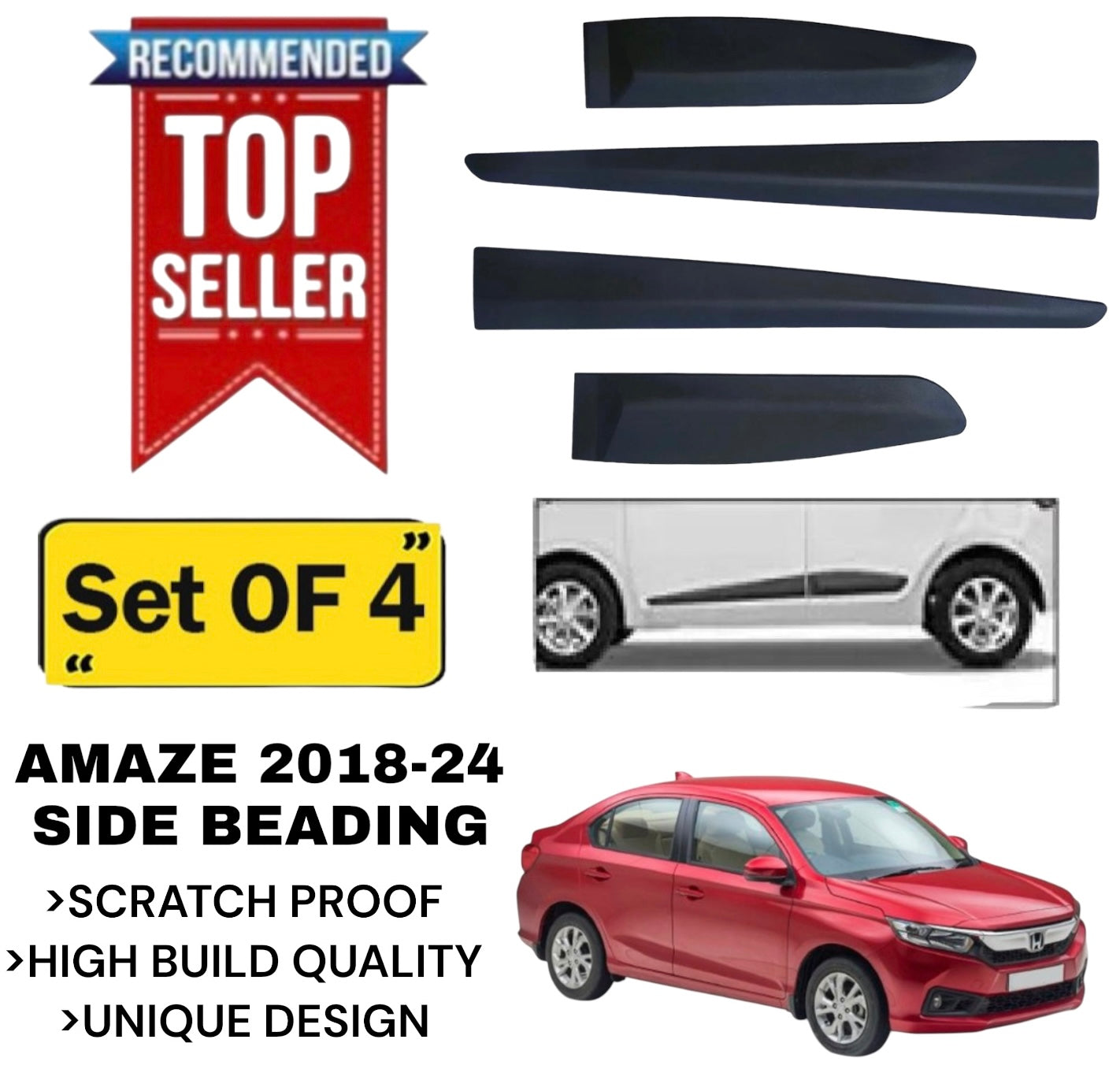 Genfrid Premium Quality Car Side Beading/Car Door Guards/Door Beading For Honda Amaze 2018-22