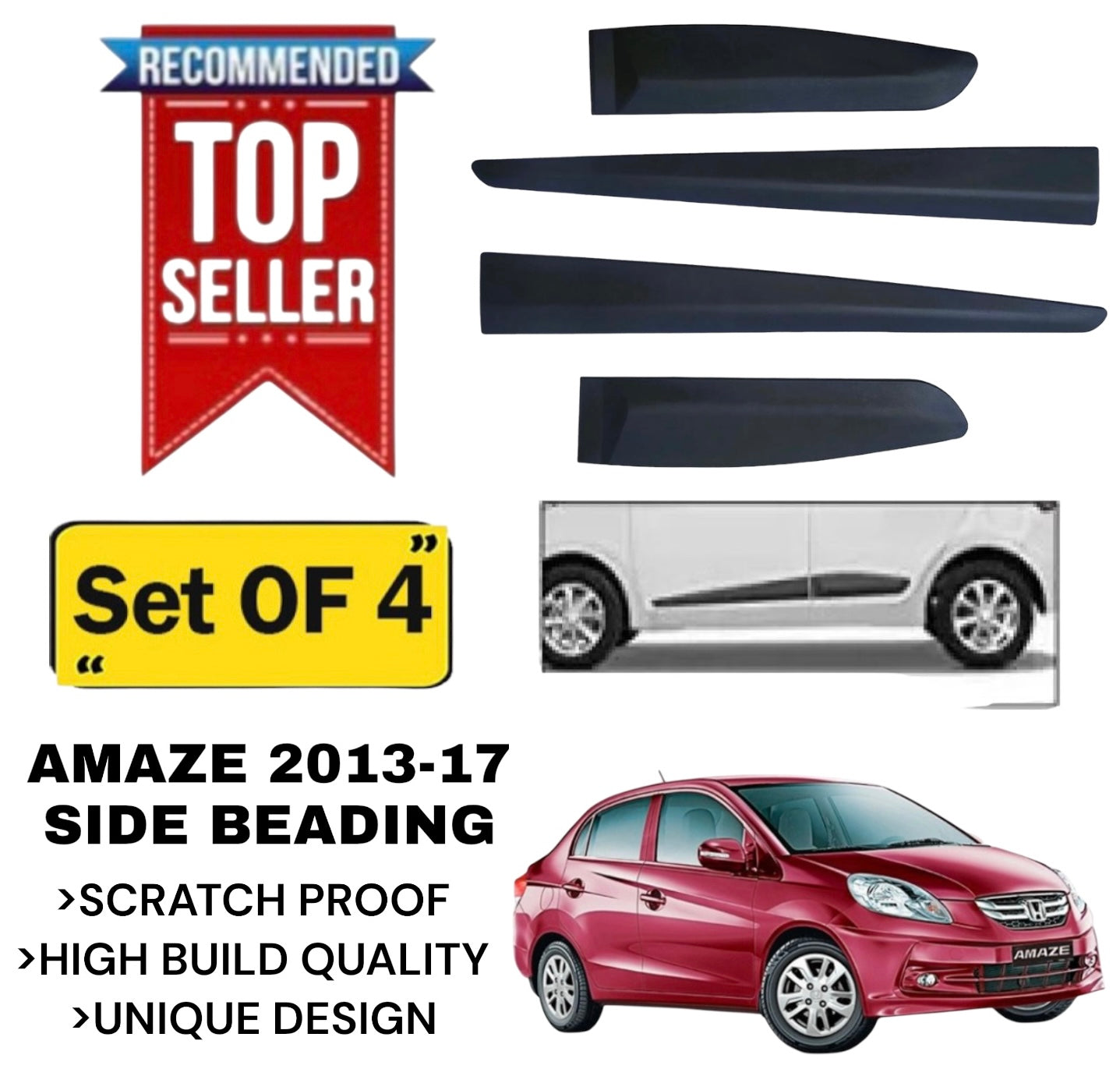 Genfrid Premium Quality Car Side Beading/Car Door Guards/Door Beading For Honda Amaze 2013-17