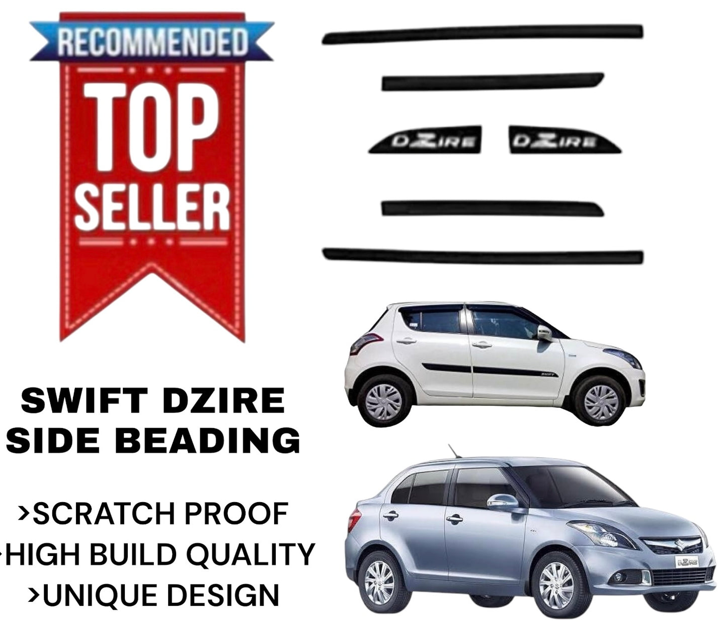 Genfrid Premium Quality Car Side Beading/Car Door Guards/Door Beading For Maruti Swift Dzire (6 PCS )