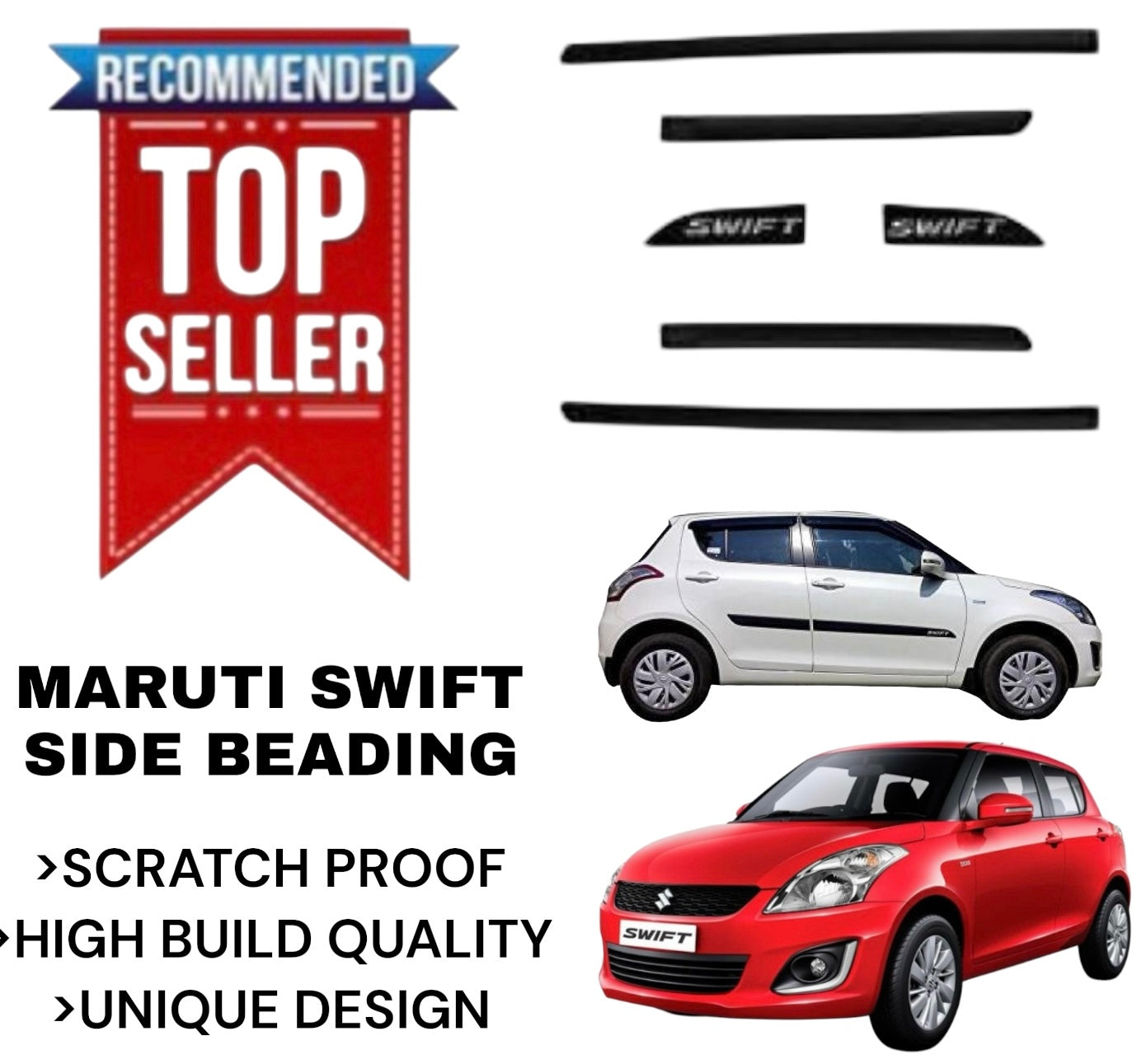 Genfrid Premium Quality Car Side Beading/Car Door Guards/Door Beading For Maruti Swift (6 PCS )
