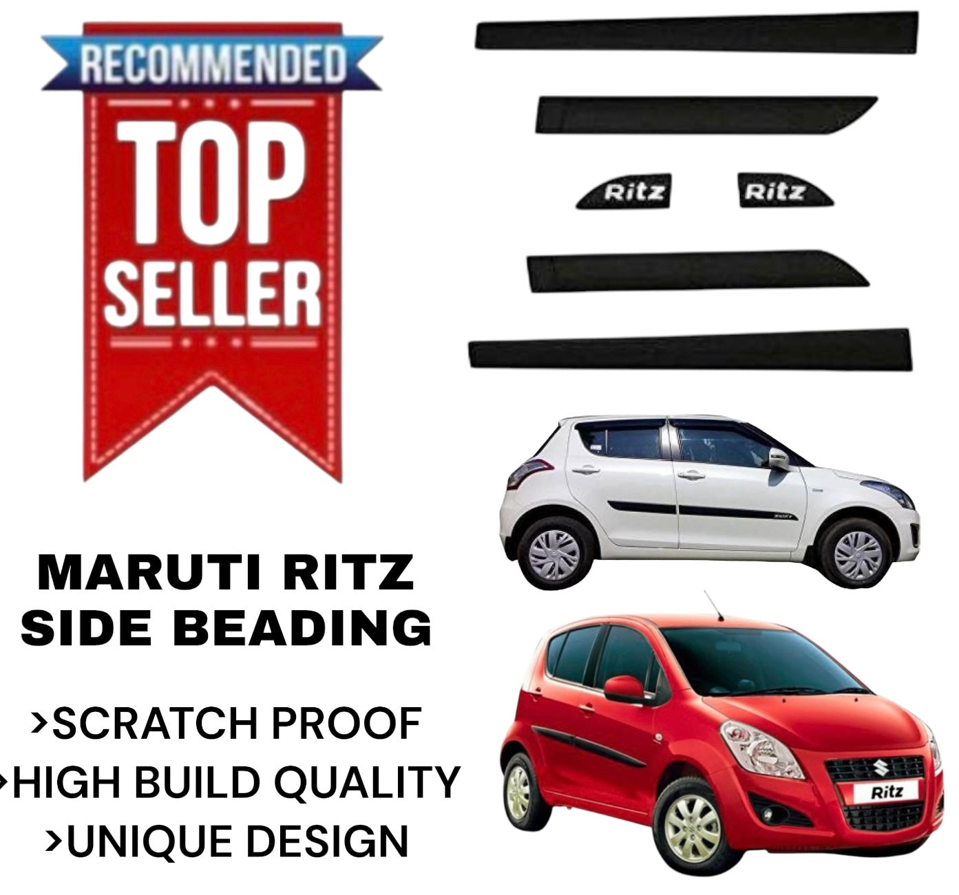 Genfrid Premium Quality Car Side Beading/Car Door Guards/Door Beading For Maruti Ritz ( 6 PCS SET)