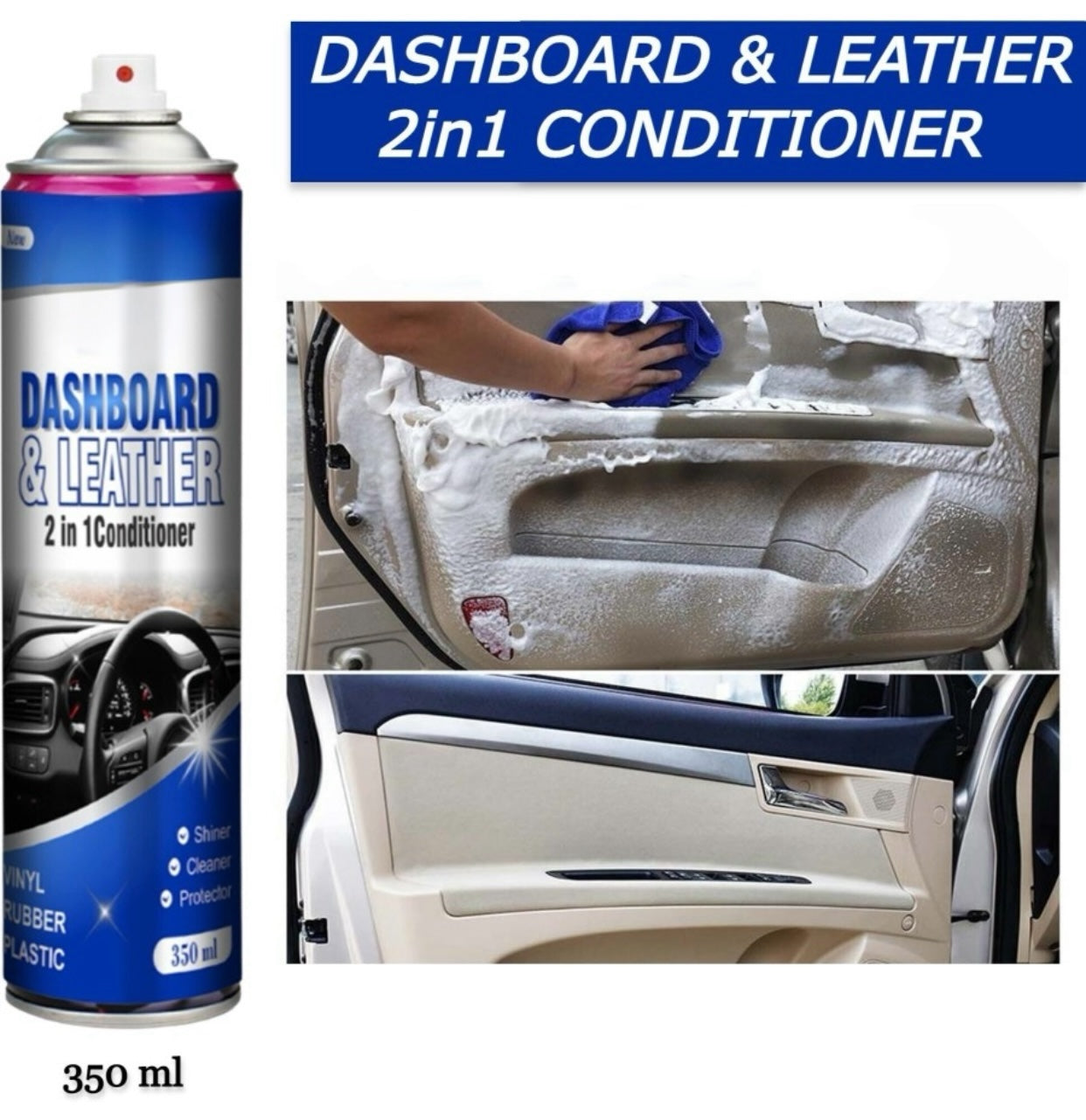 GENFRID Dashboard & Leather 2in1 Cleaner & protector Dashboard & Leather 2in1 conditioner, Foam cleaner 350 ml Vehicle Interior Cleaner (350 g)