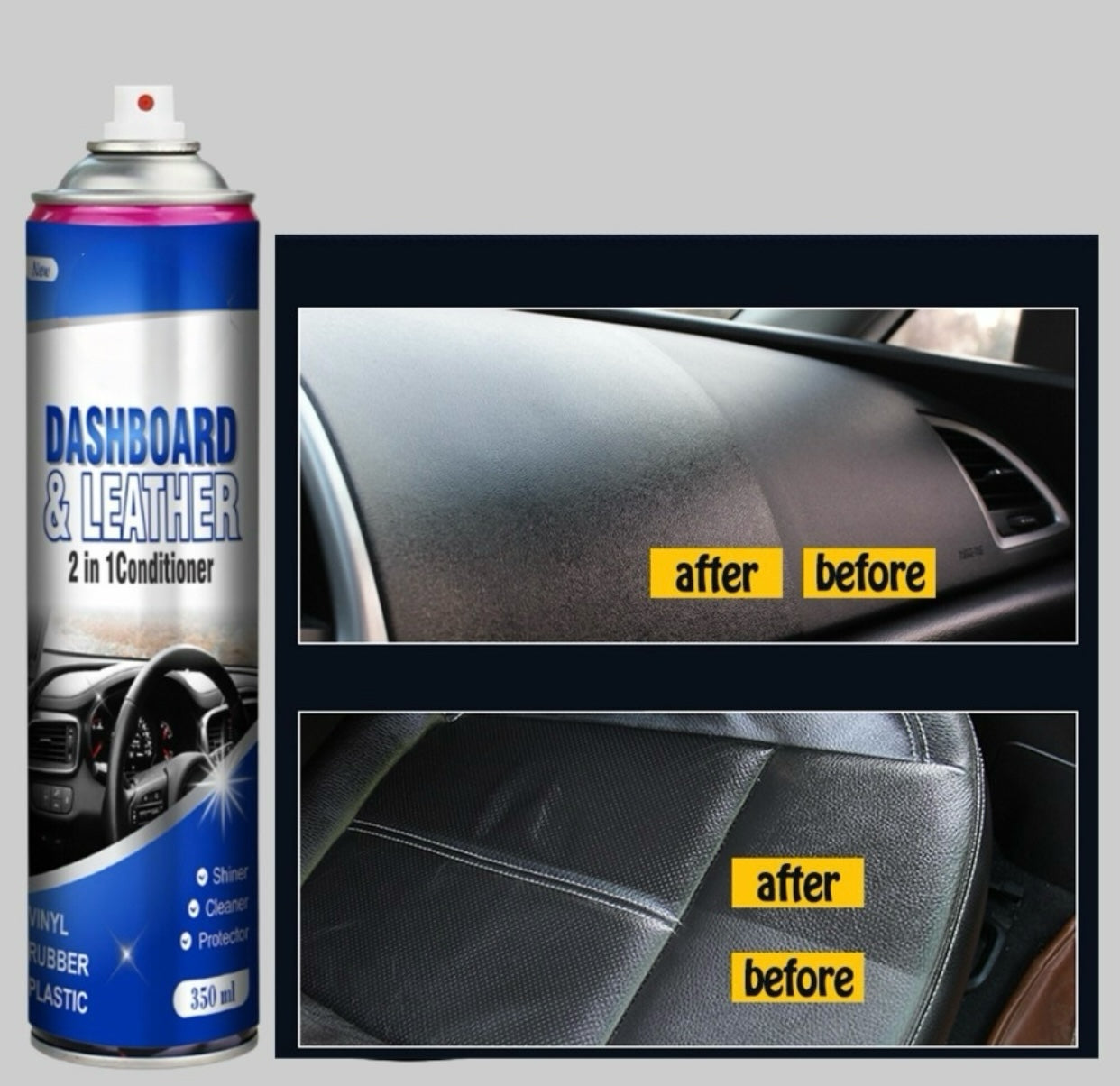 GENFRID Dashboard & Leather 2in1 Cleaner & protector Dashboard & Leather 2in1 conditioner, Foam cleaner 350 ml Vehicle Interior Cleaner (350 g)