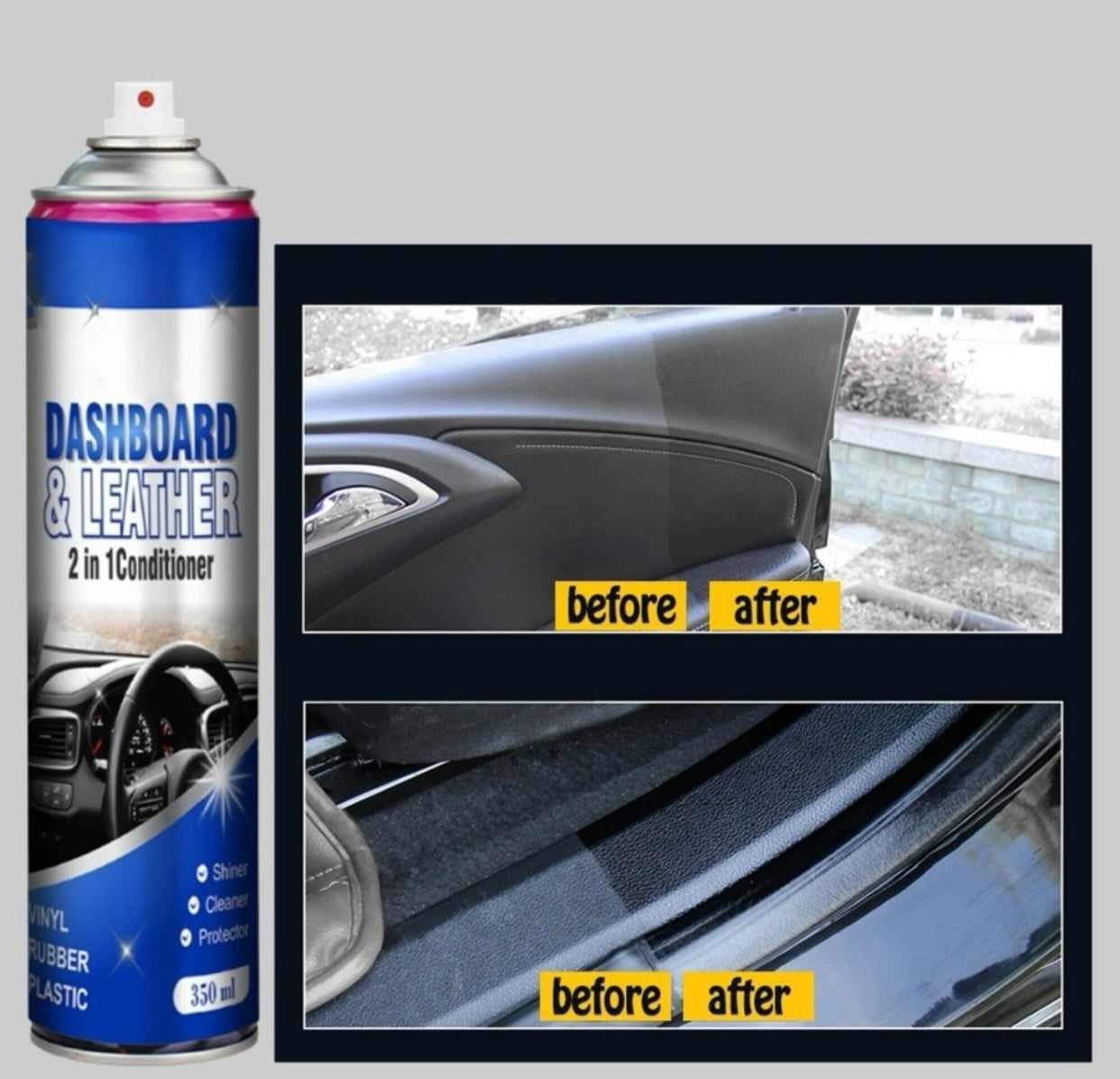 GENFRID Dashboard & Leather 2in1 Cleaner & protector Dashboard & Leather 2in1 conditioner, Foam cleaner 350 ml Vehicle Interior Cleaner (350 g)