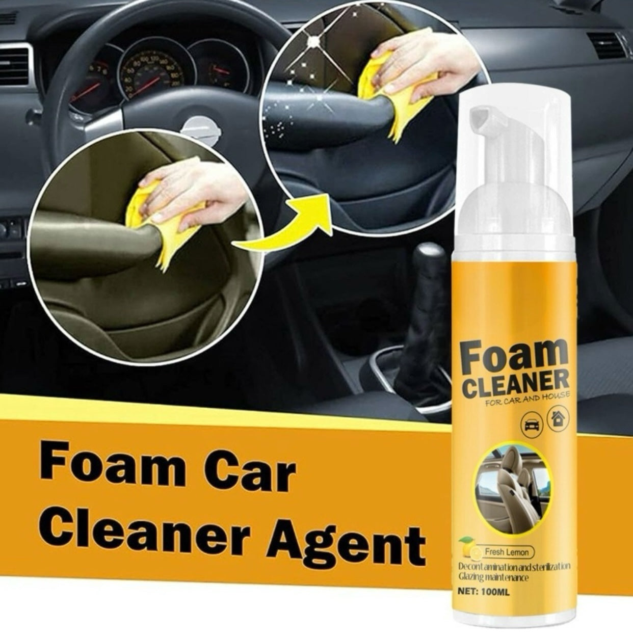 GENFRID Multi-Purpose Foam Cleaner for Car Interior Seat Cover etc,Vehicle Interior Cleaner (200 ml)