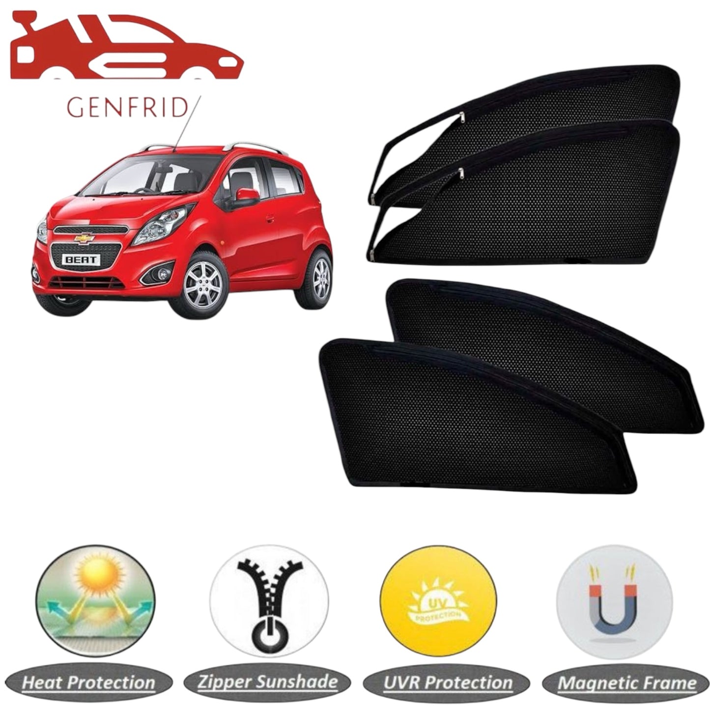 Genfrid Car Sunshade/Car Side Window Shades For Chevrolet Beat (Zipper)