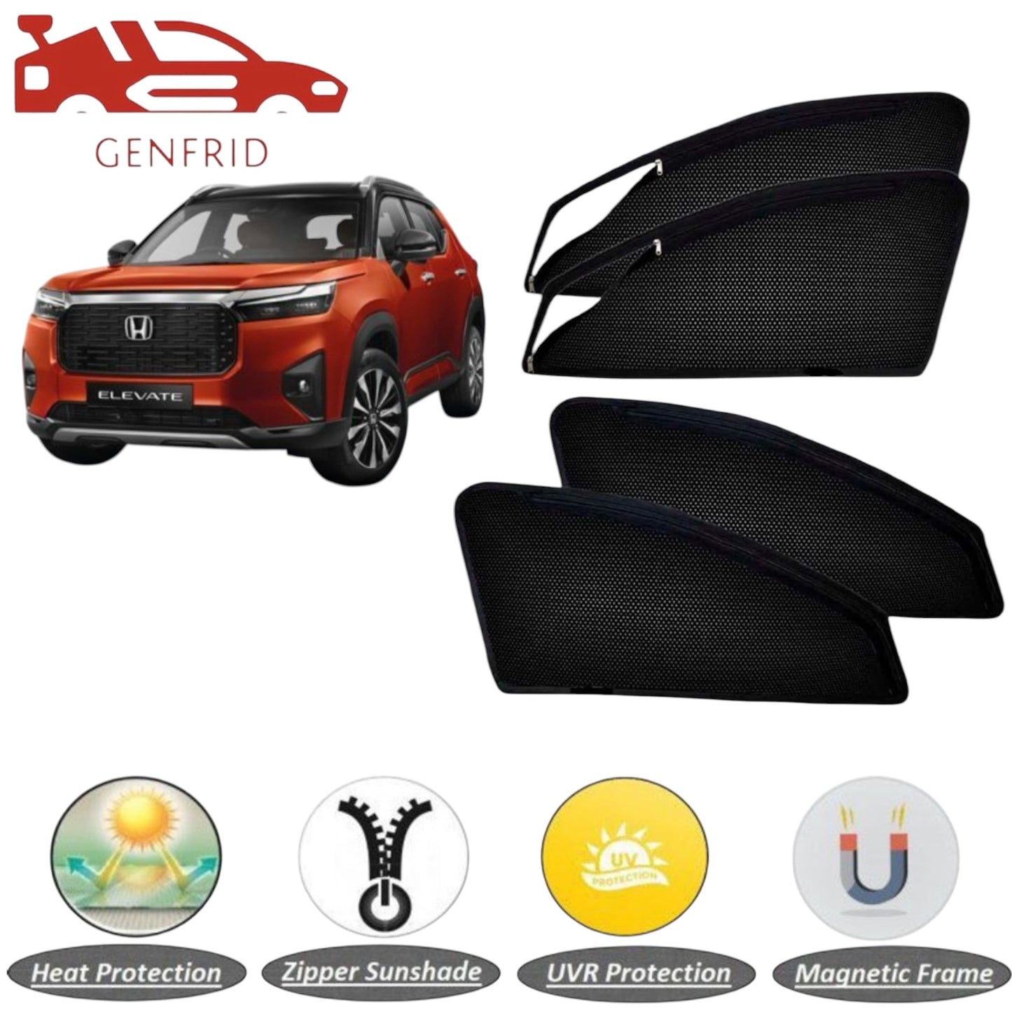 Genfrid Car Sunshade/Car Side Window Shades For Honda Elevate (Zipper)
