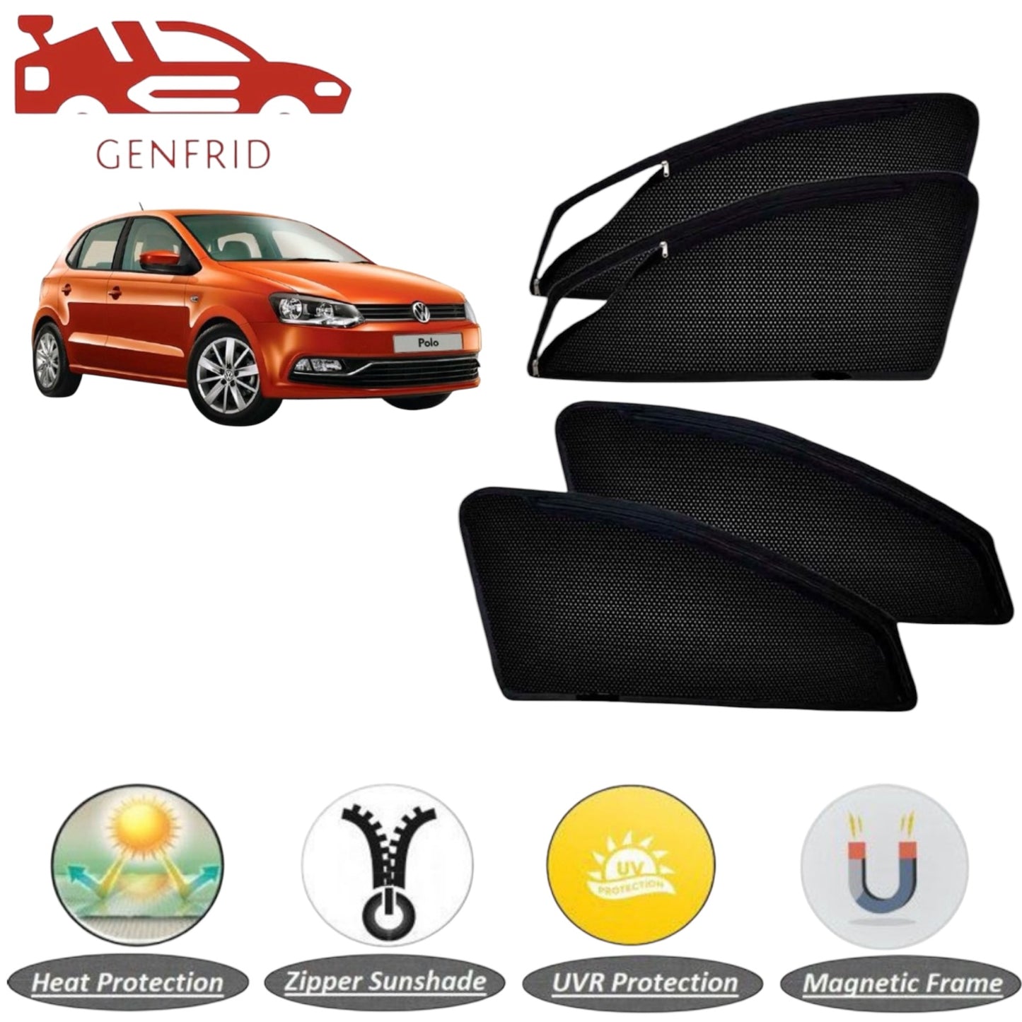 Genfrid Car Sunshade/Car Side Window Shades For Volkswagen Polo (Zipper)