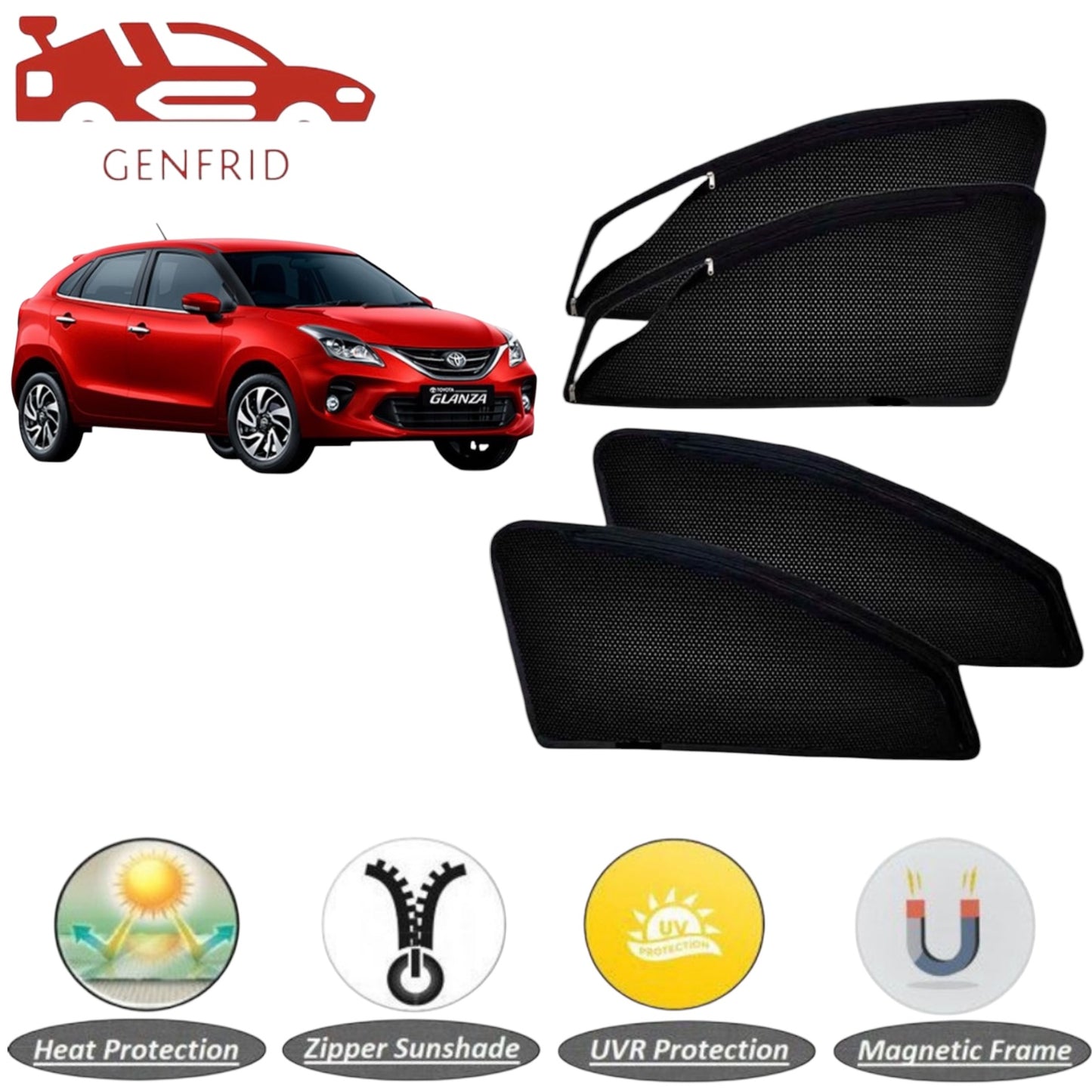 Genfrid Car Sunshade/Car Side Window Shades For Toyota Glanza 2022 (Zipper)